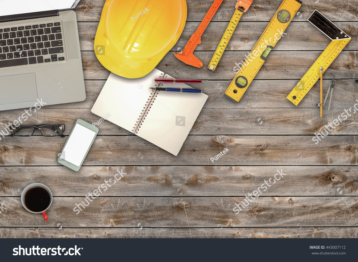 Engineer Desk Background Project Ideas Concept Stock Photo 443007112