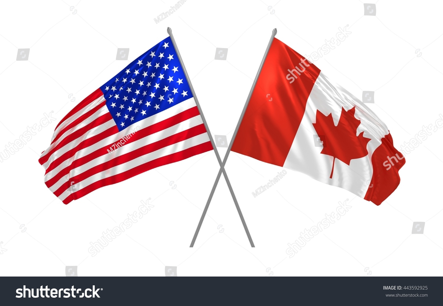 Usa Canada Crossed Flags Waving Wind Stock Illustration 443592925 ...