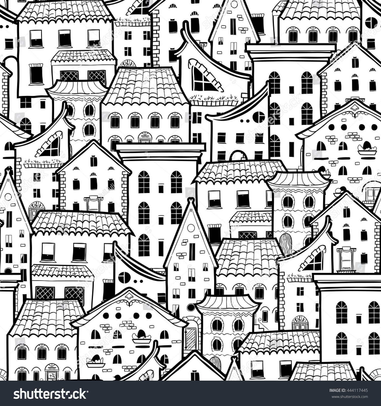 Light Seamless Pattern Houses Doodle House Stock Vector (Royalty Free ...