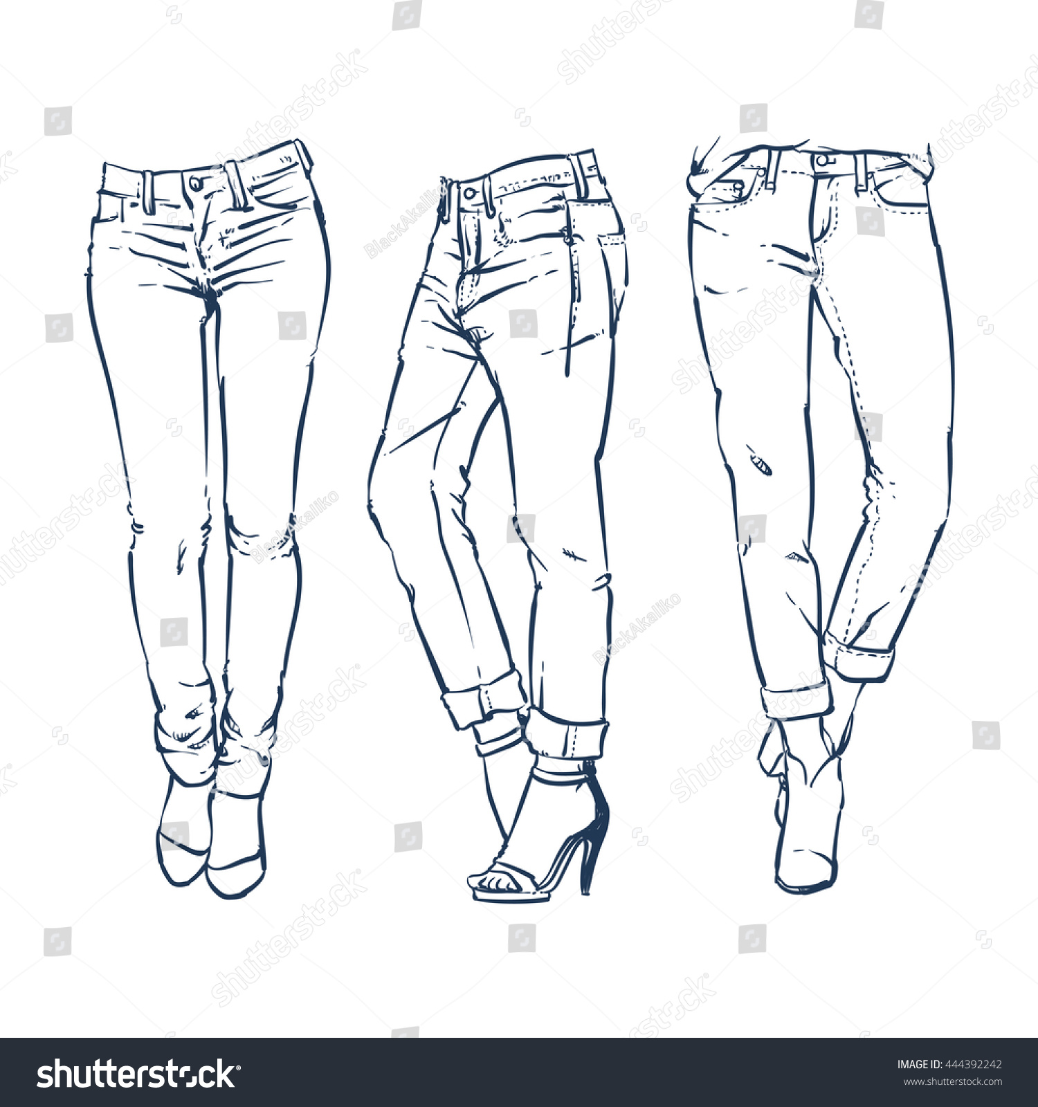 Hand Drawn Fashion Design Mens Jeans Stock Vector (Royalty Free ...