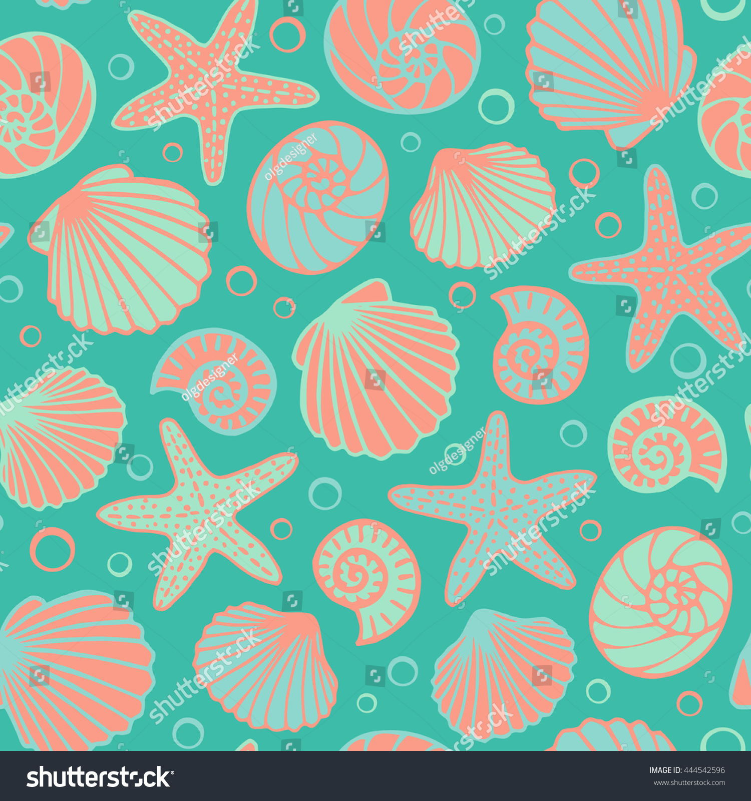 Seashell Seamless Pattern Turquoise Background Sea Stock Vector ...