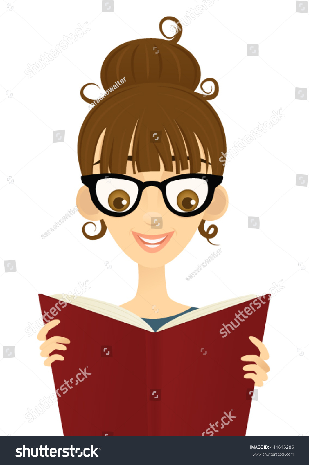 Woman Wearing Glasses Reading Book Stock Vector Royalty Free