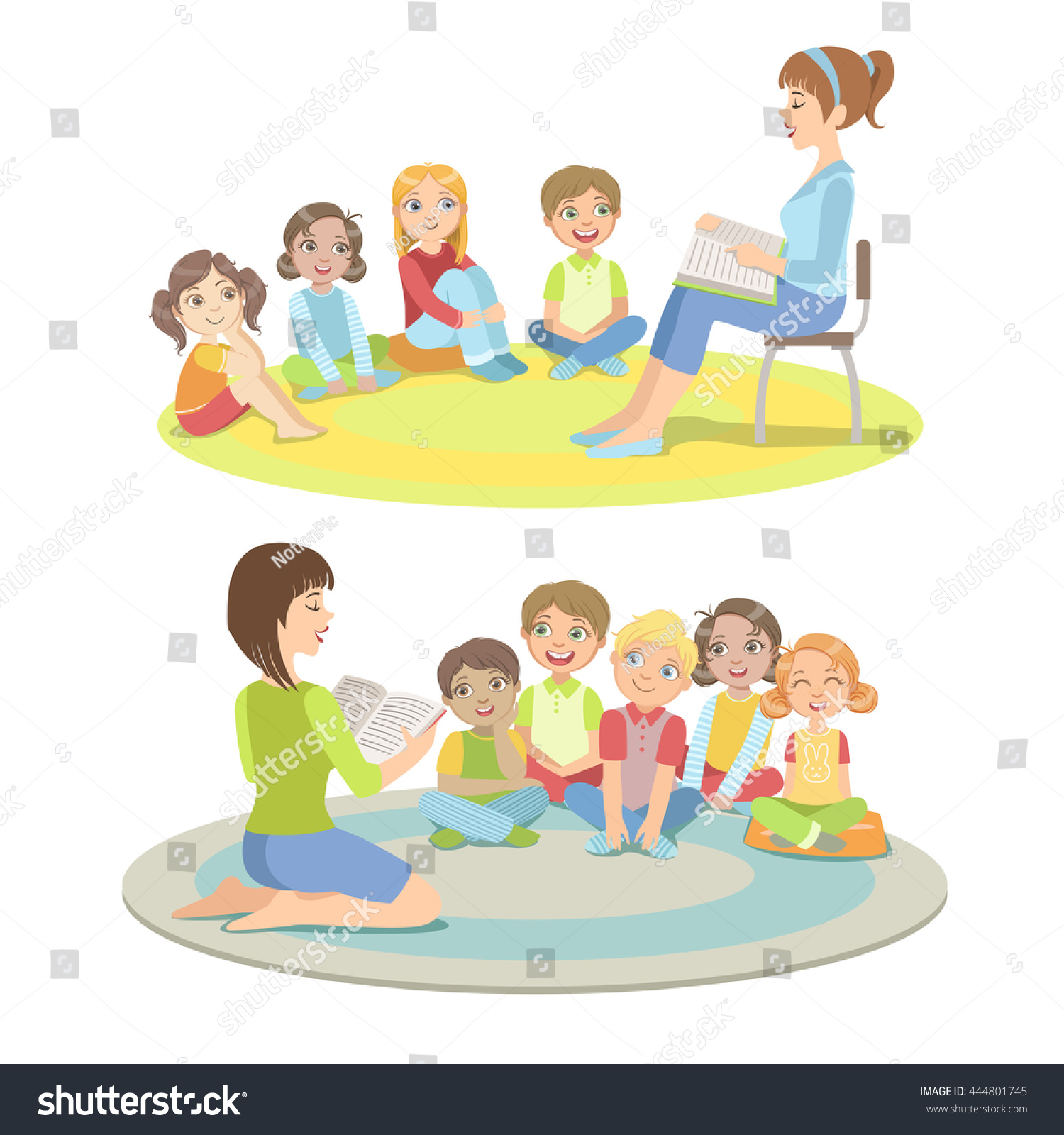 Elementary School Students Listening Story Stock Vector (Royalty Free ...