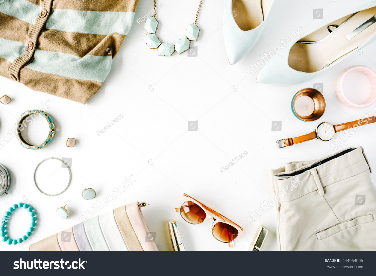 Flat Lay Feminini Clothes Accessories Collage Stock Photo 444964006 ...