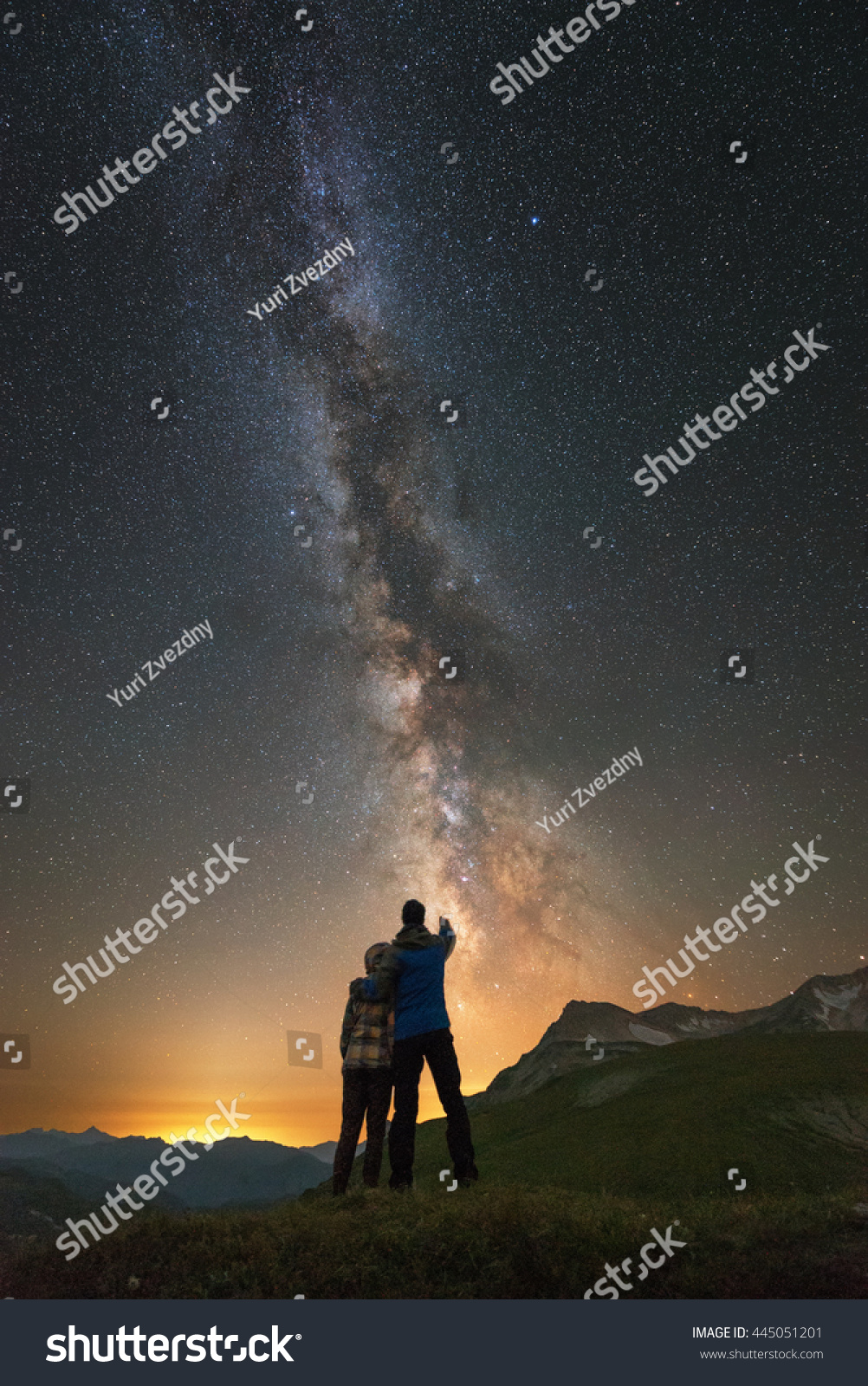 Romantic Couple Under Stars Embrace Together Stock Photo 445051201 ...