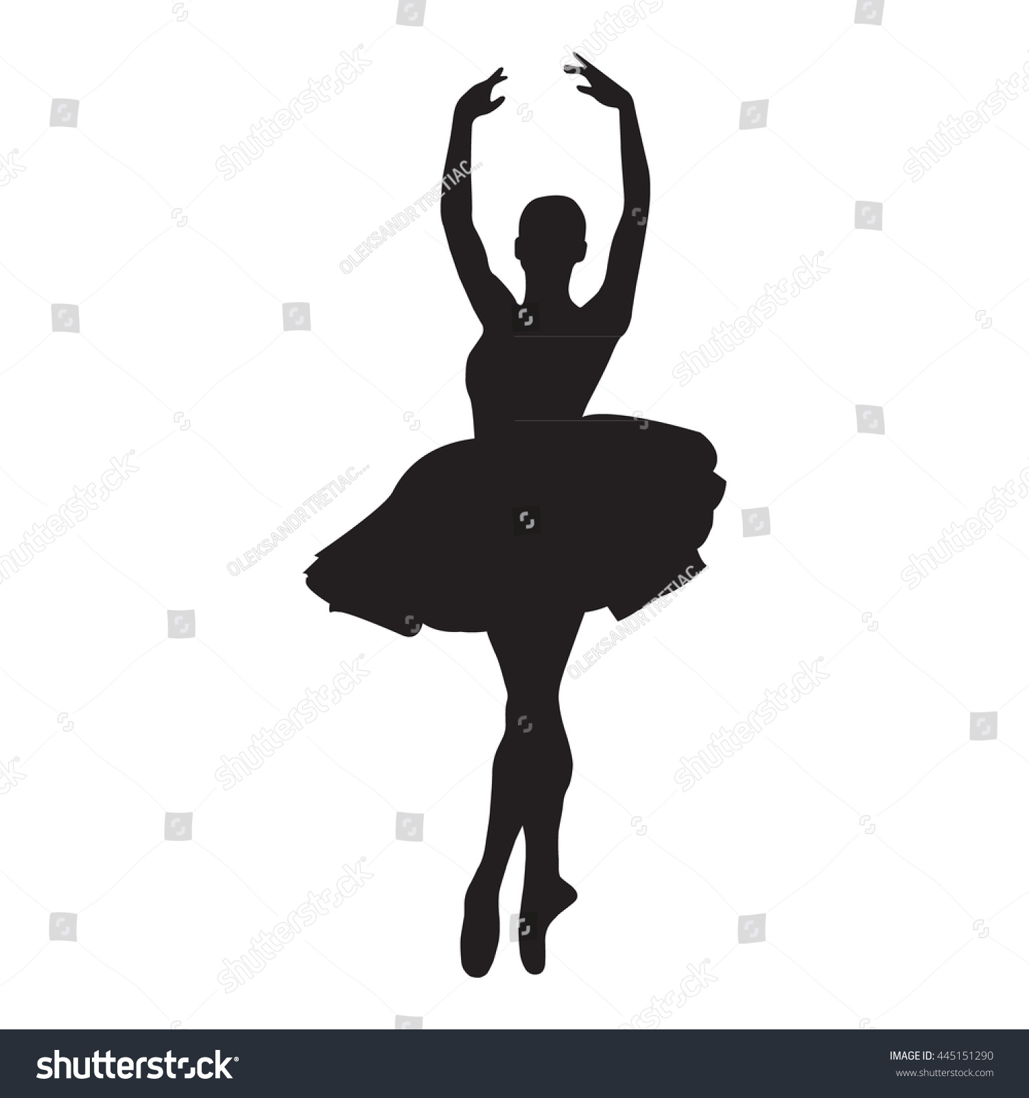Черный силуэт балерины на белом фоне