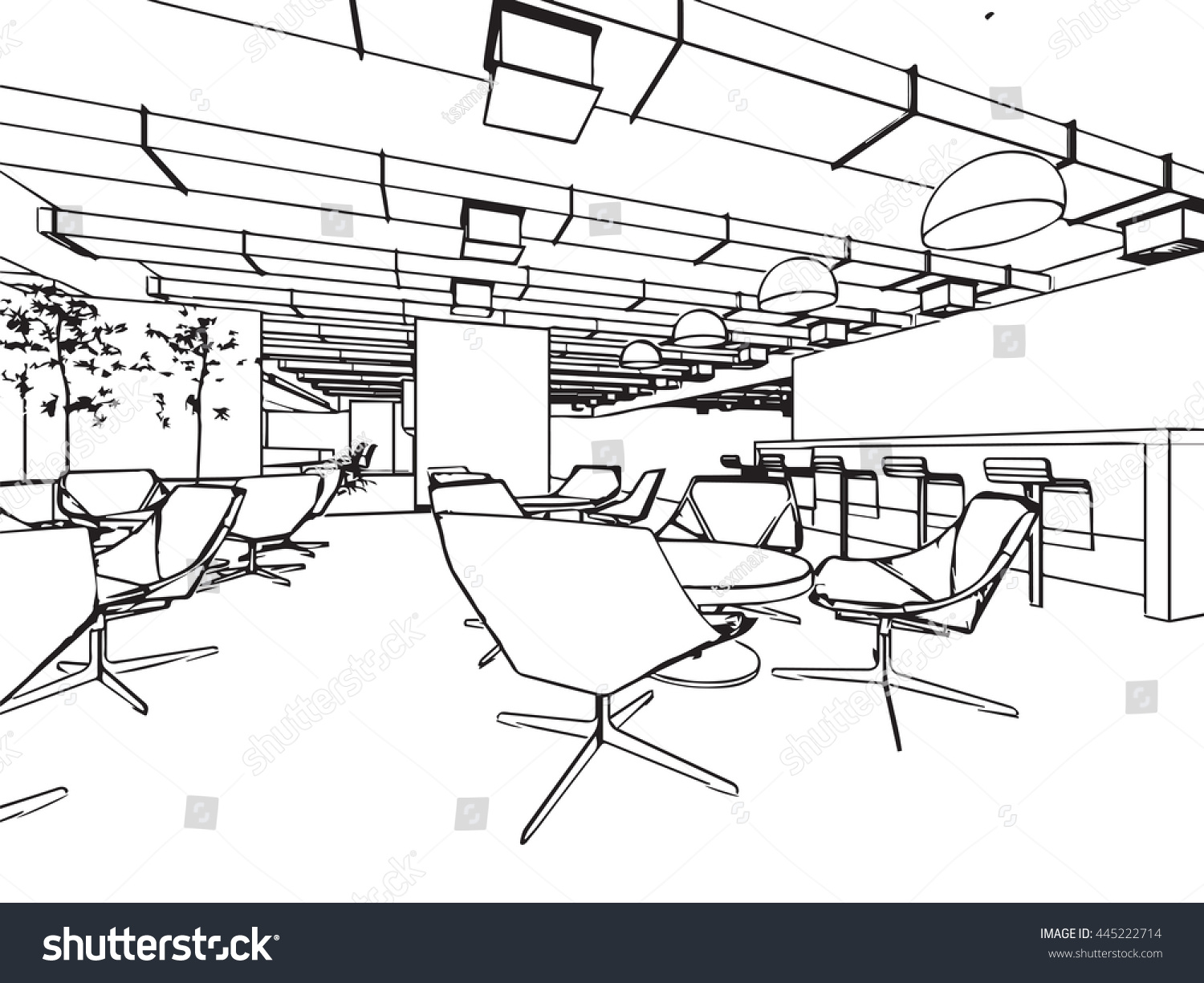 Interior Outline Sketch Drawing Perspective Space Stock Vector (Royalty ...