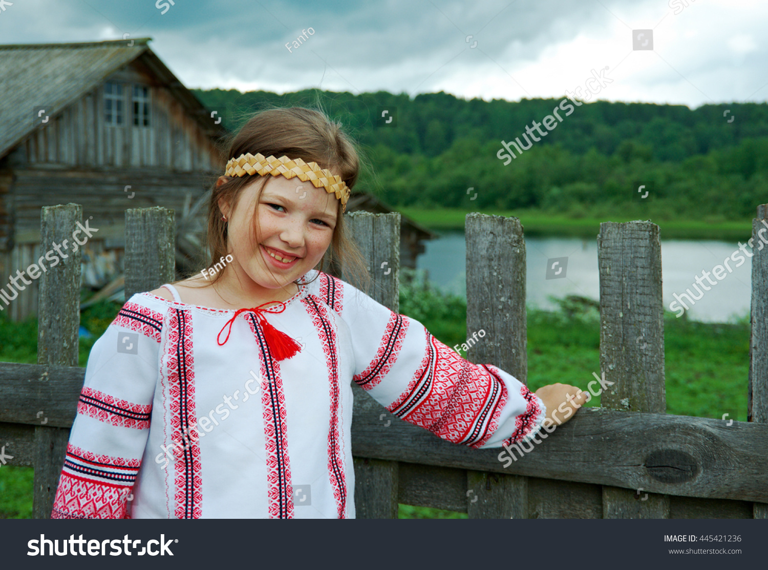 Little Slavic Girl National Dress Russian Stock Photo 445421236 ...