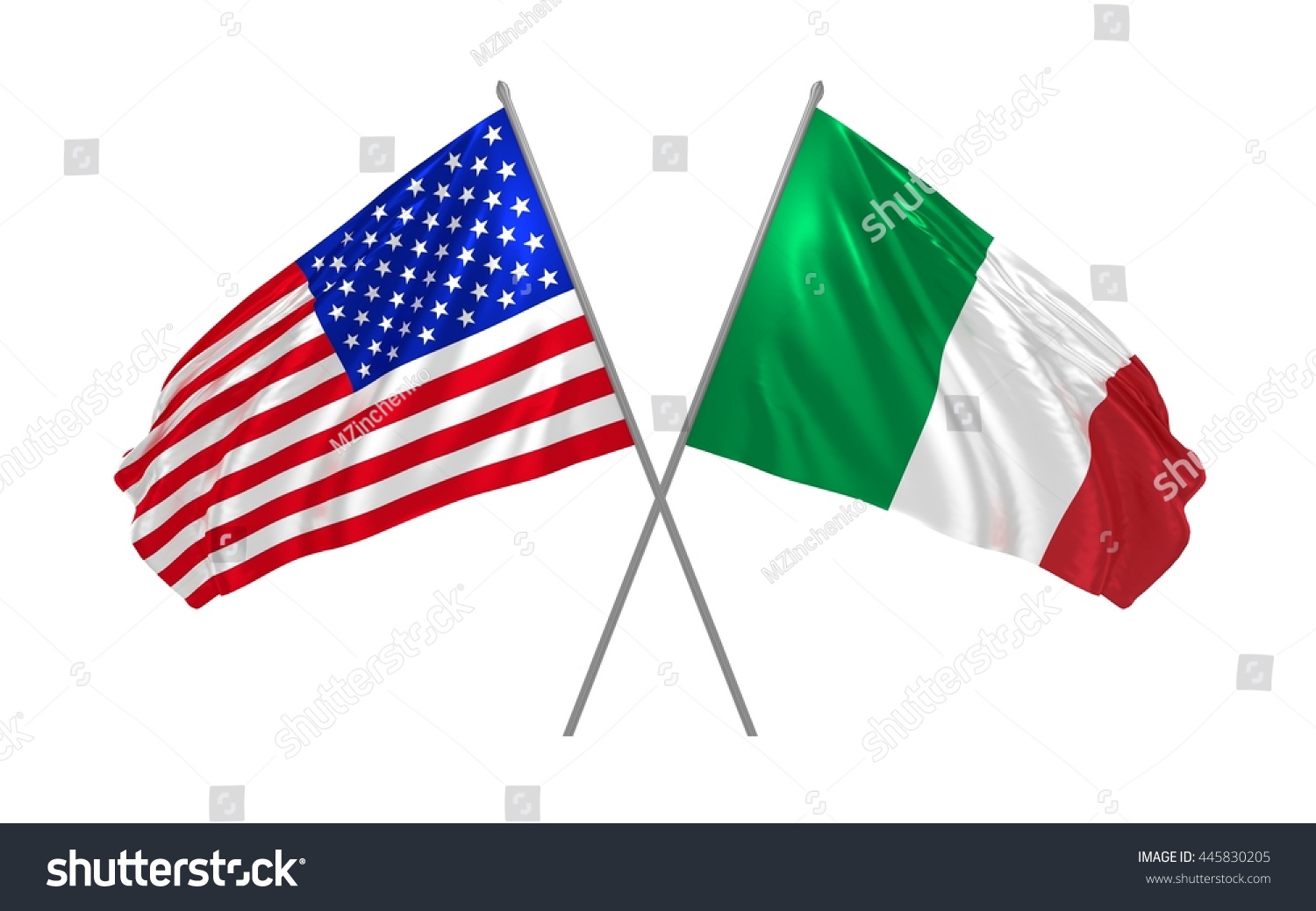 Usa Italy Crossed Flags Waving Wind Stock Illustration 445830205 ...