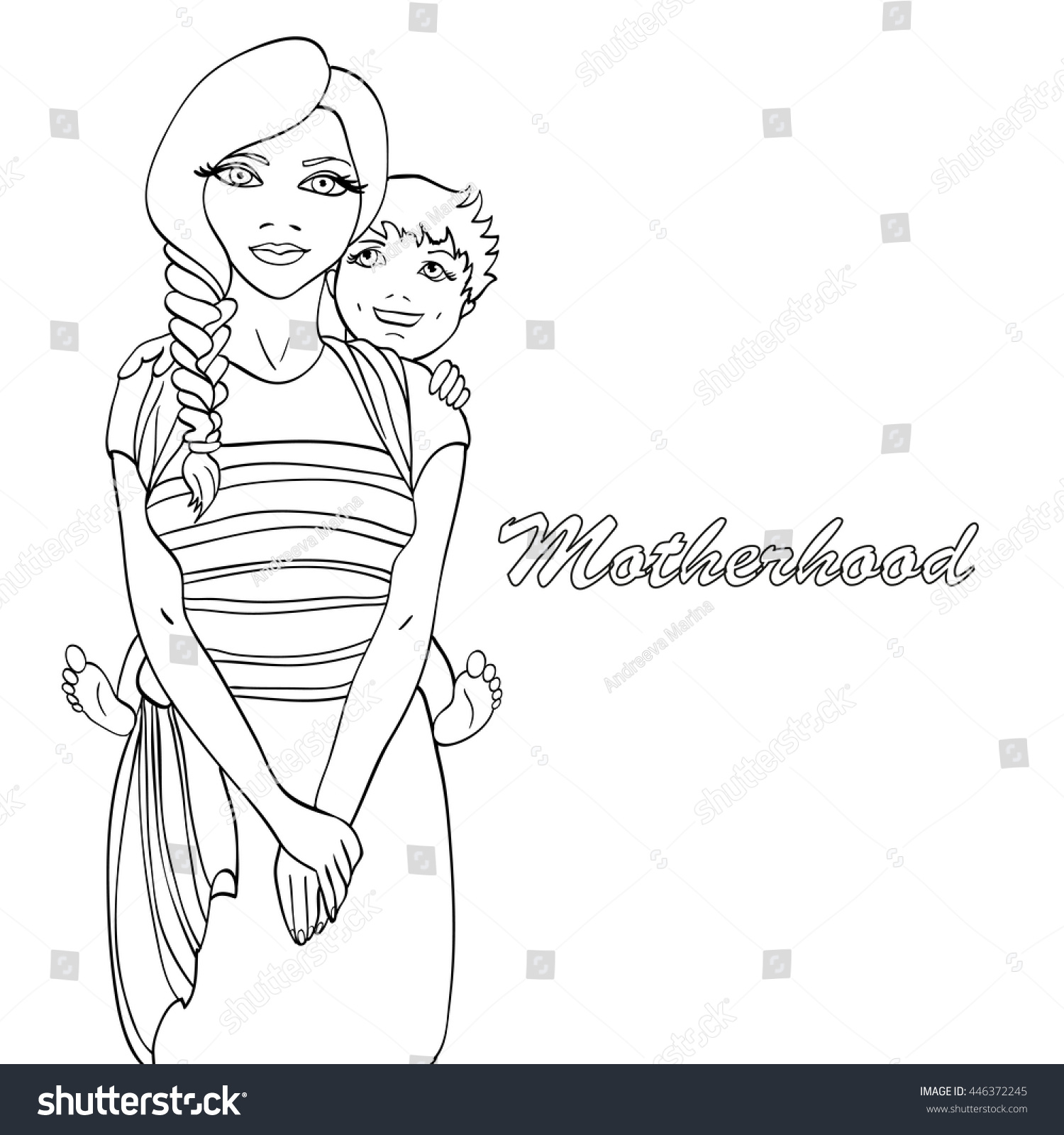 Sketch Mother Baby Wearing Coloring Book Stock Vector (Royalty Free