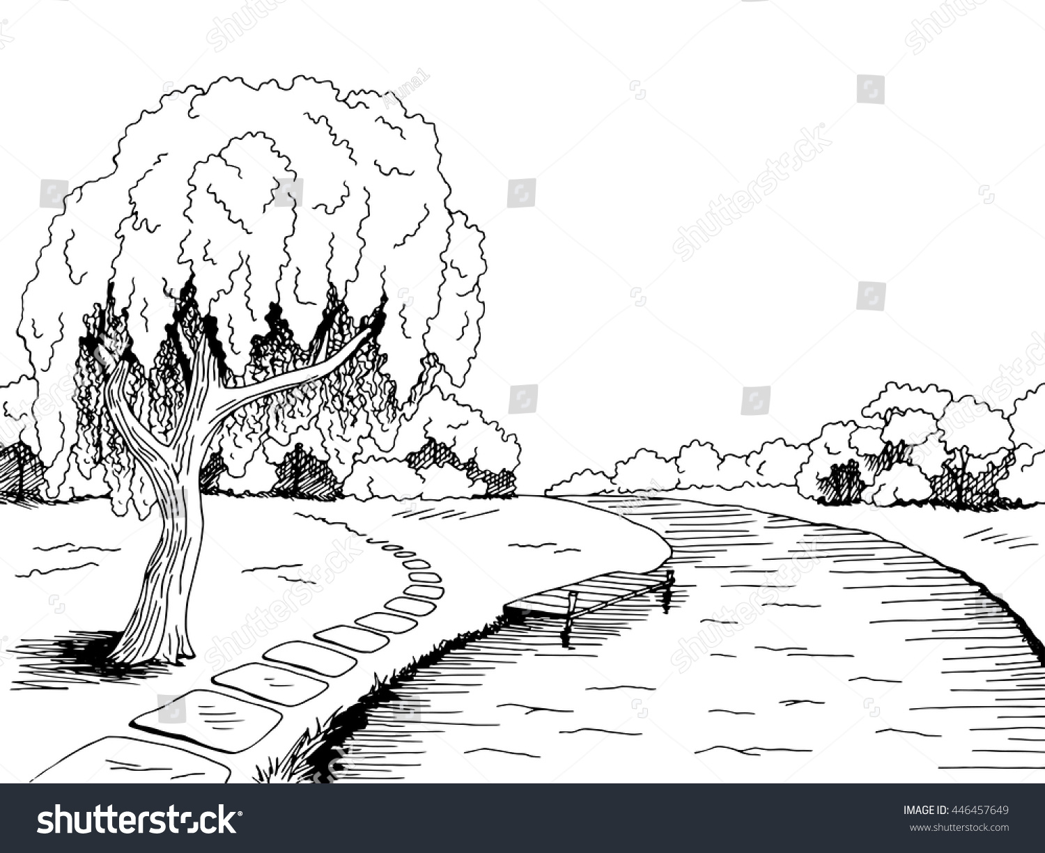 Park River Willow Tree Graphic Art Stock Vector (Royalty Free ...