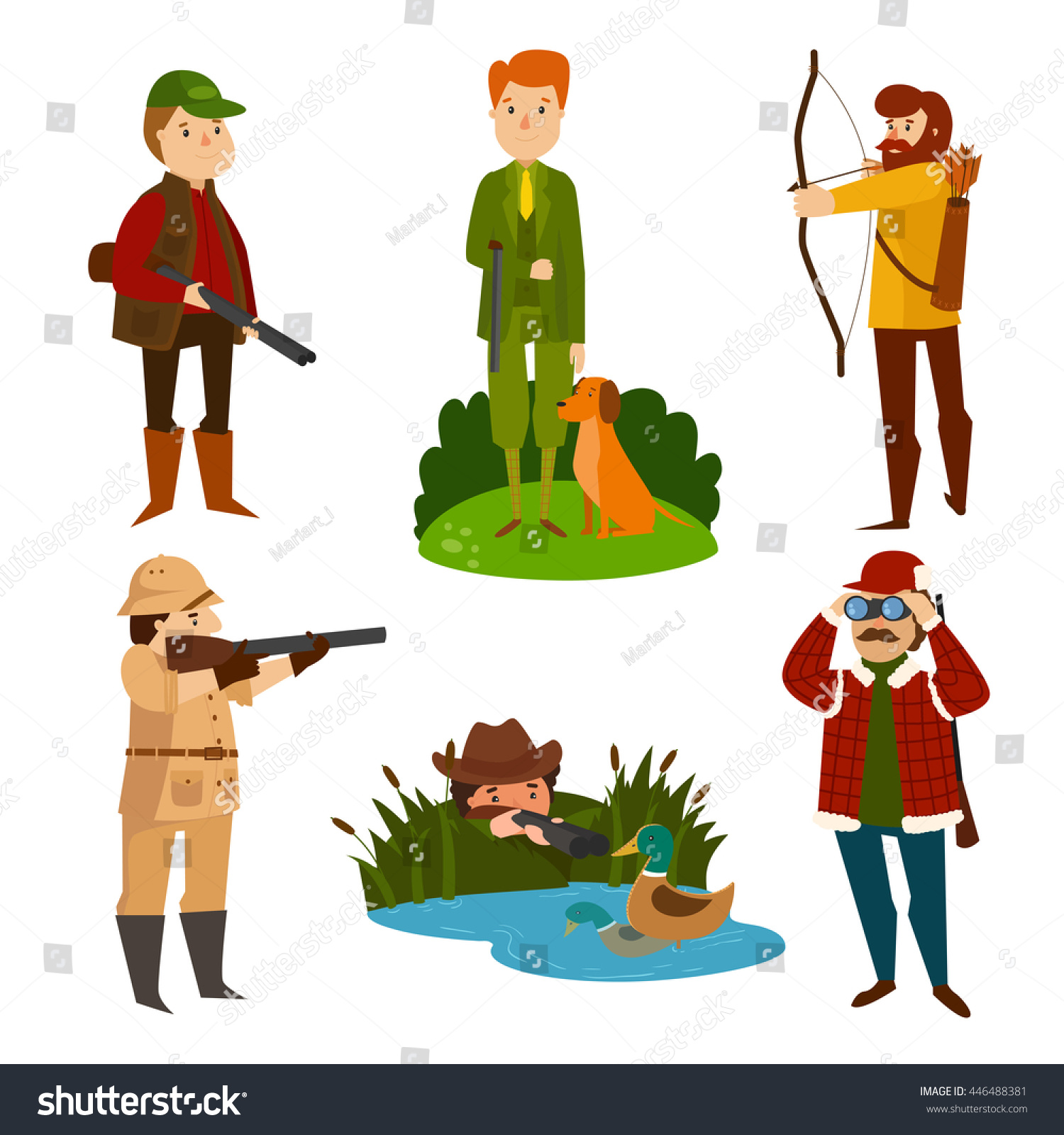 Hunters Different Situation Vector Character Illustration Stock Vector ...