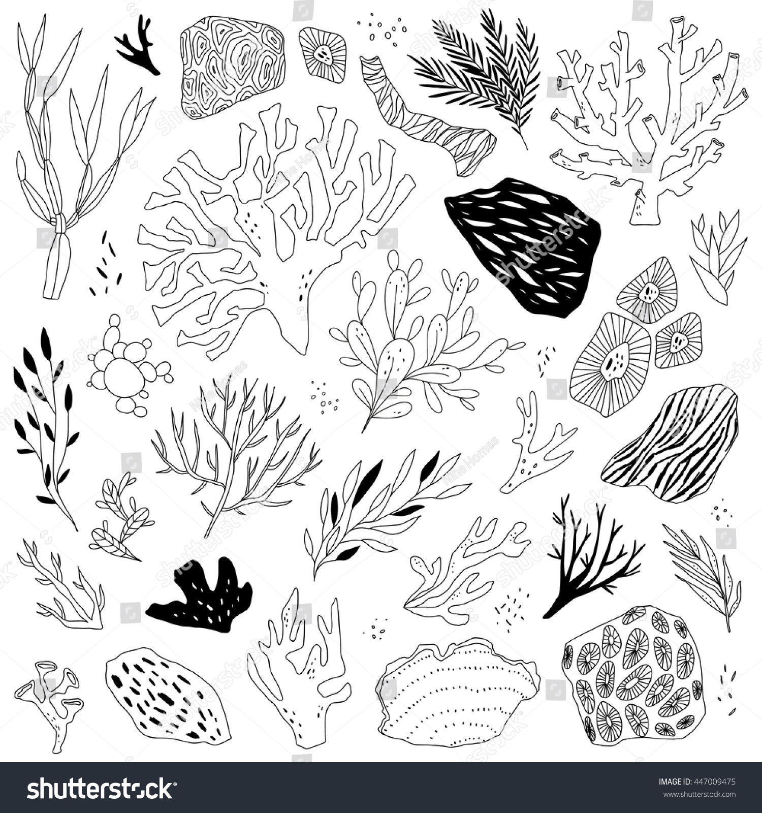 Illustration Sea Life Objects Stock Vector (Royalty Free) 447009475 ...