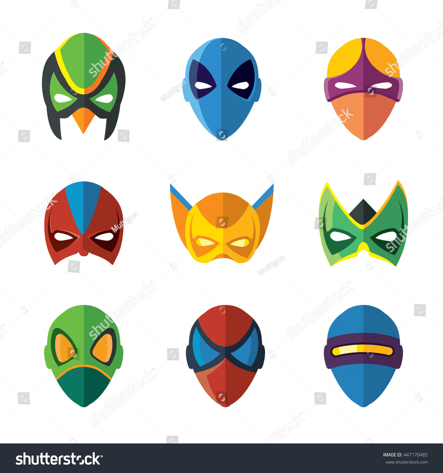 Vector Set Super Hero Masks Flat Stock Vector (Royalty Free) 447170485 ...