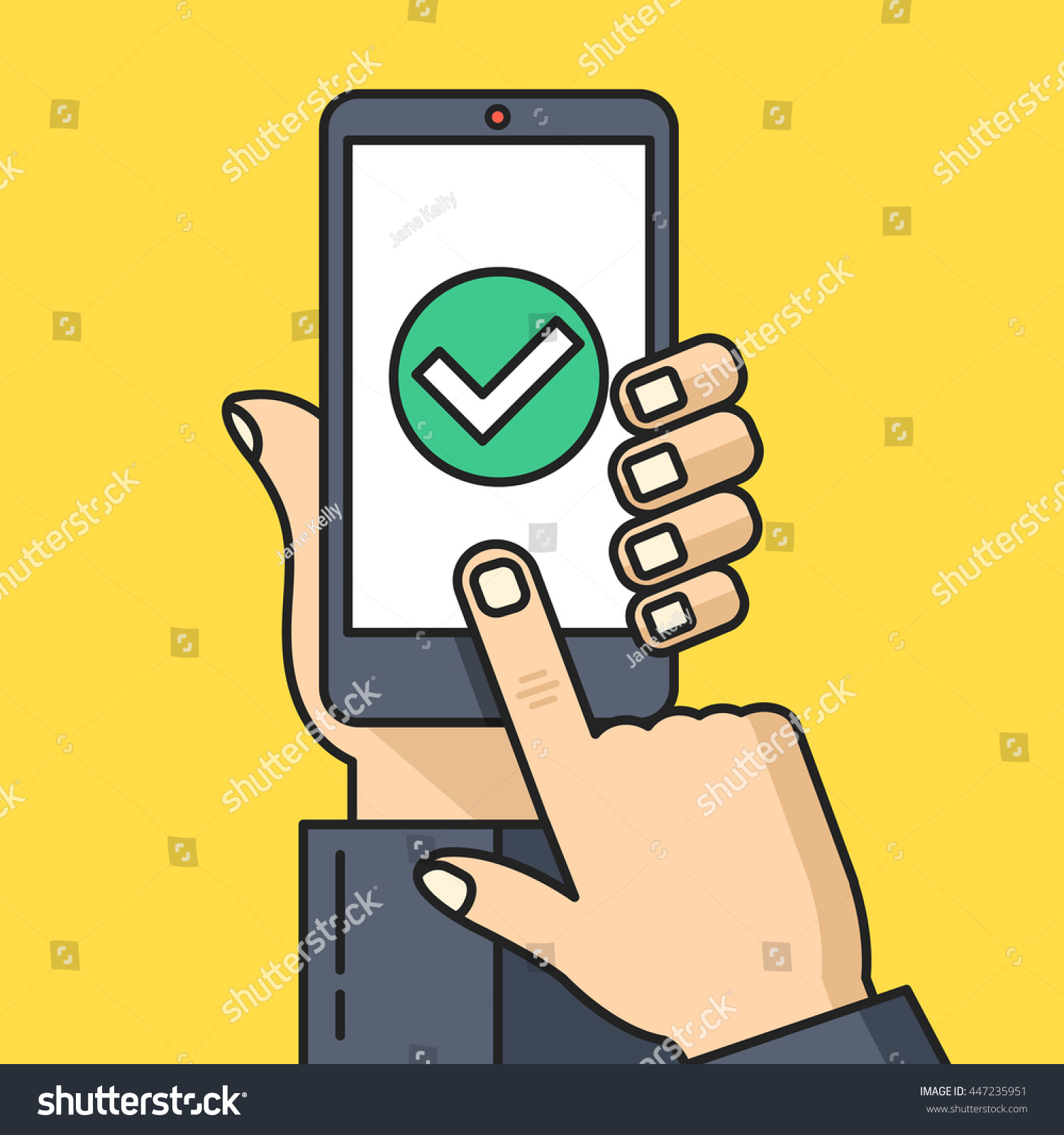 Hand Holding Smartphone Check Mark Icon Stock Vector (Royalty Free ...