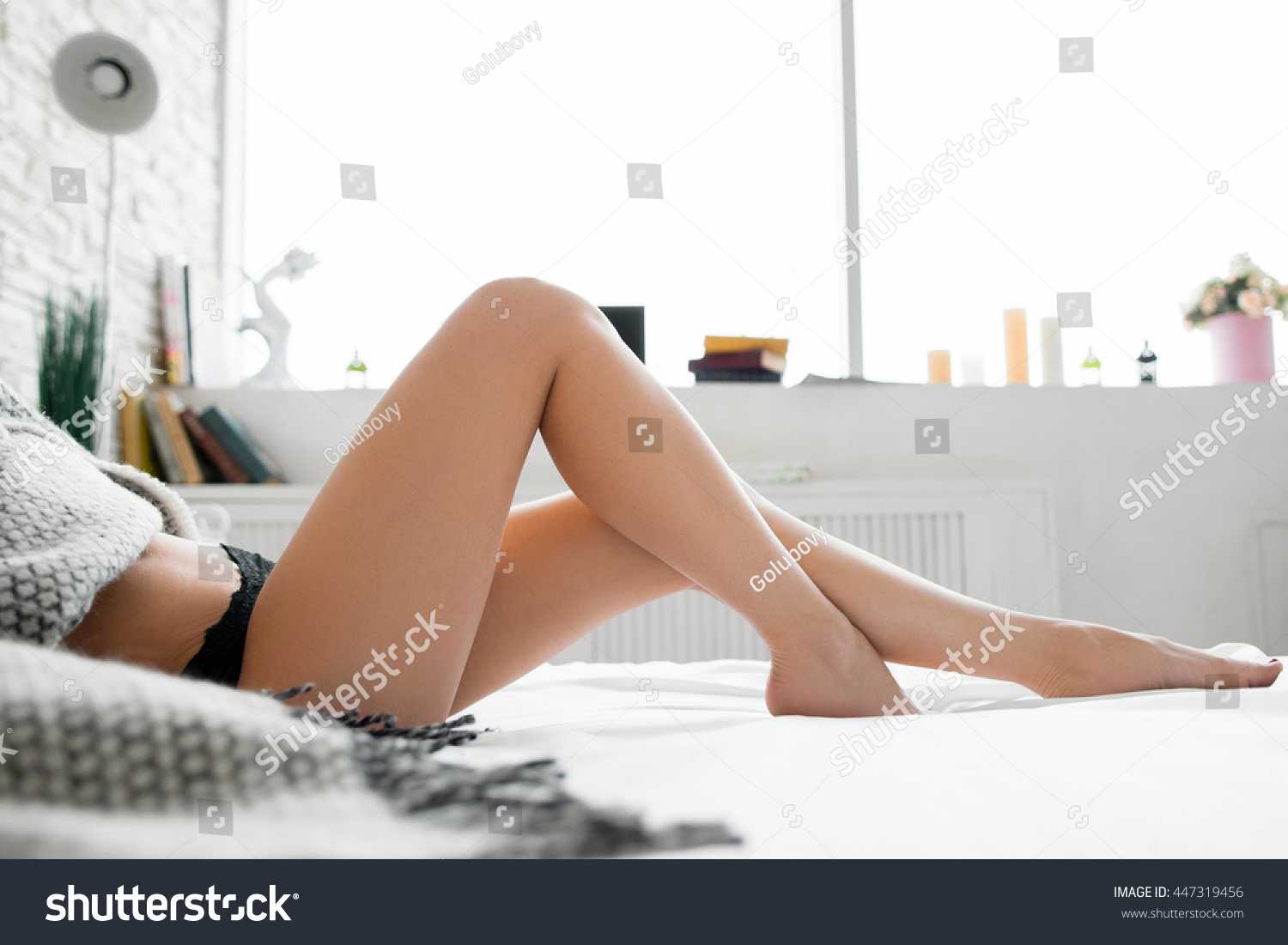 Perfect Legs On Bed Bent Knees Stock Photo Shutterstock