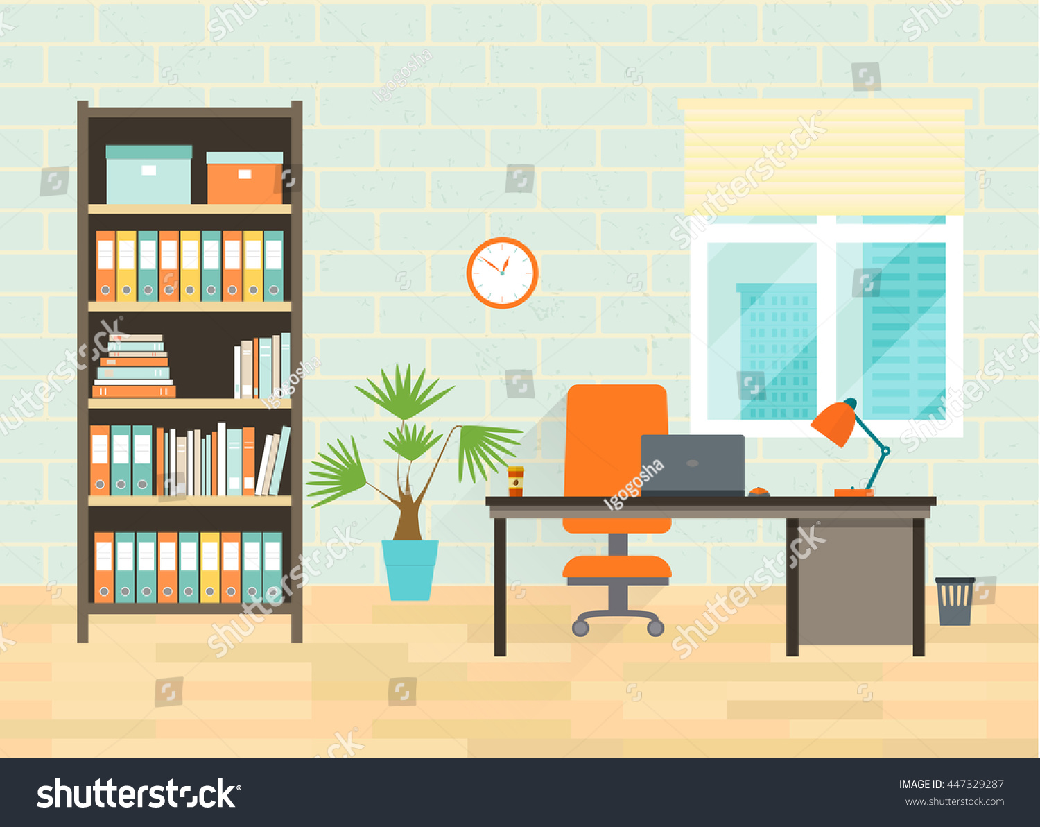 Home Office Workplace Table Bookcase Window Stock Vector (Royalty Free ...