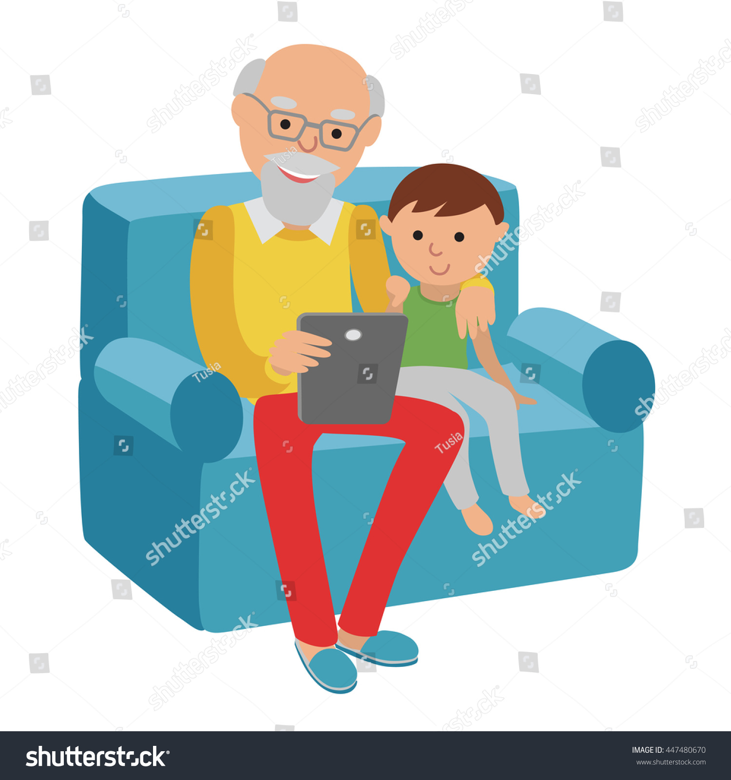 Дедушка сидит на диване