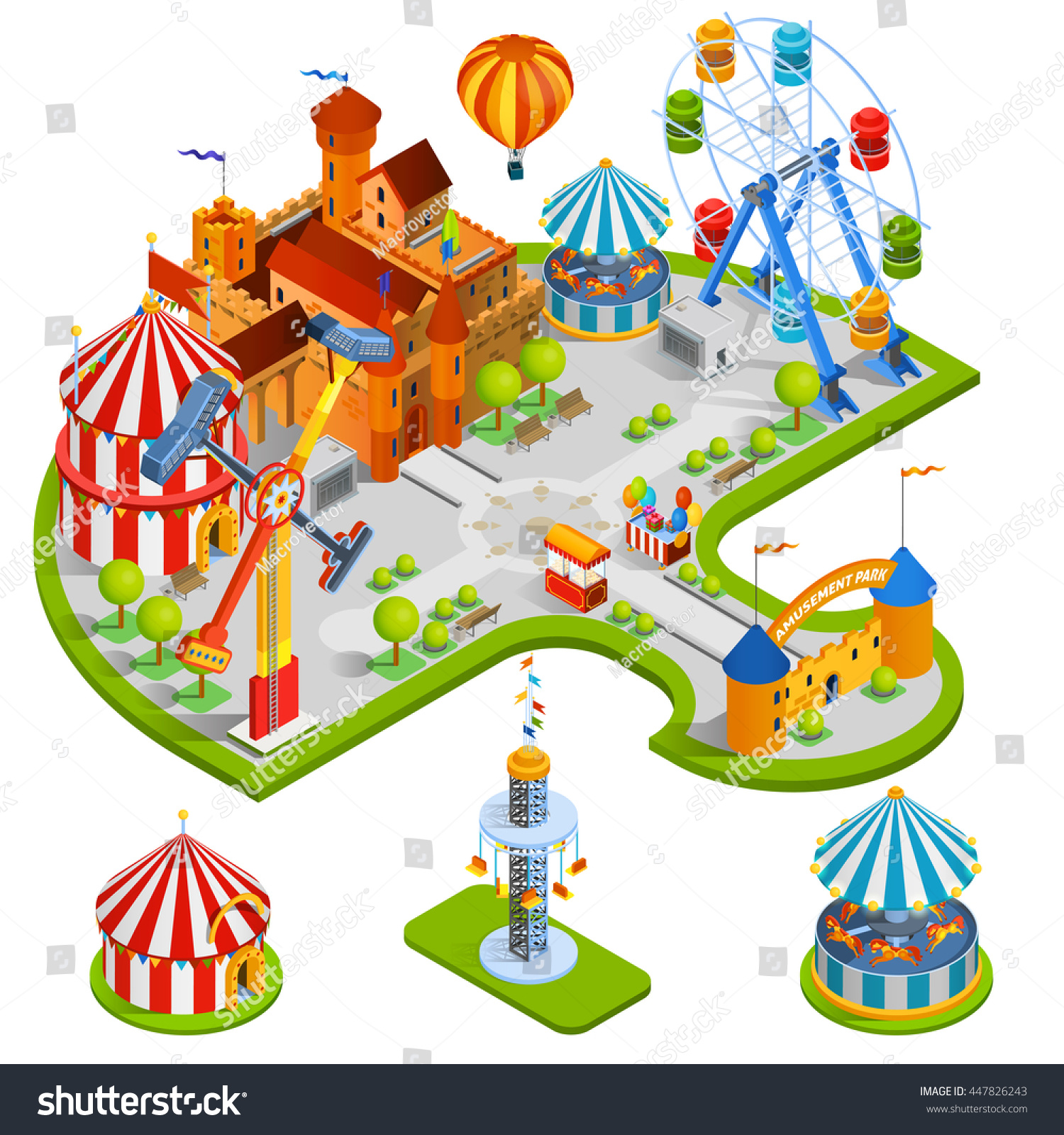 Amusement Kids Park Isometric Composition Medieval Stock Vector ...