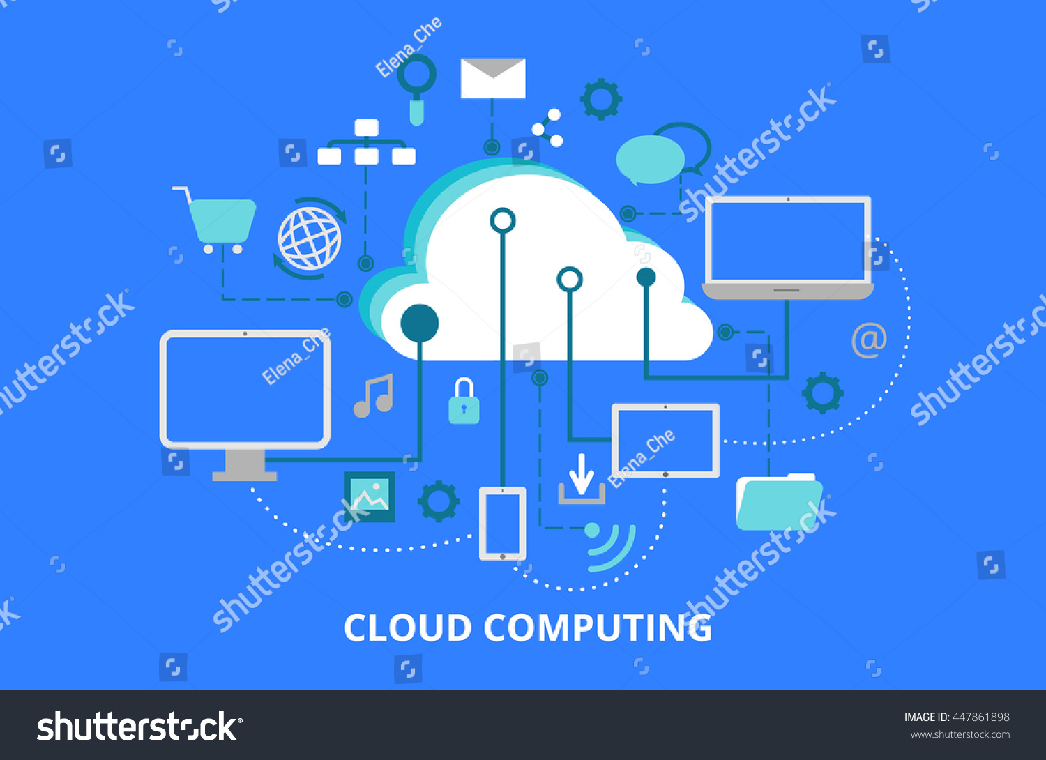 Flat Line Design Cloud Computing Services Stock Vector (Royalty Free ...