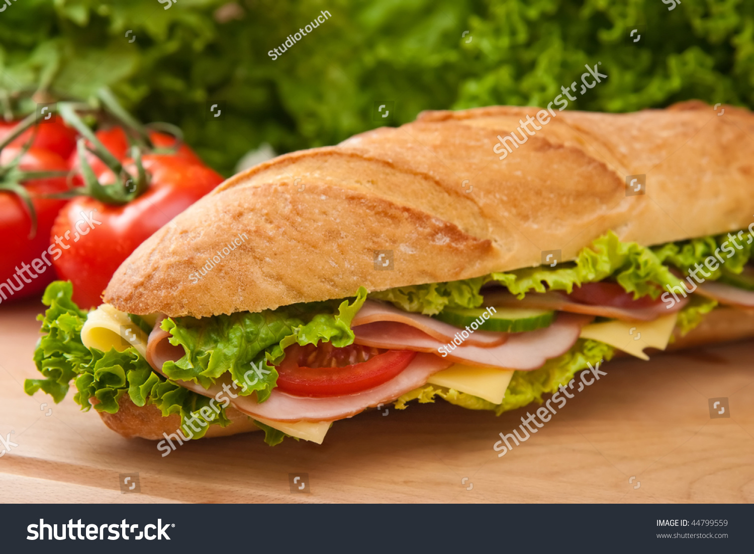 Large Submarine Sandwich Ham Swiss Cheese Stock Photo 44799559 ...