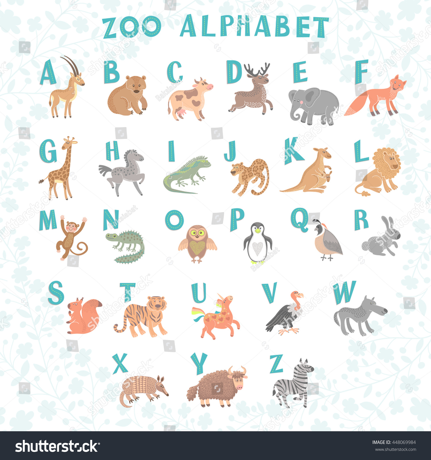 Cute Zoo Alphabet Funny Cartoon Animals Stock Vector (Royalty Free ...