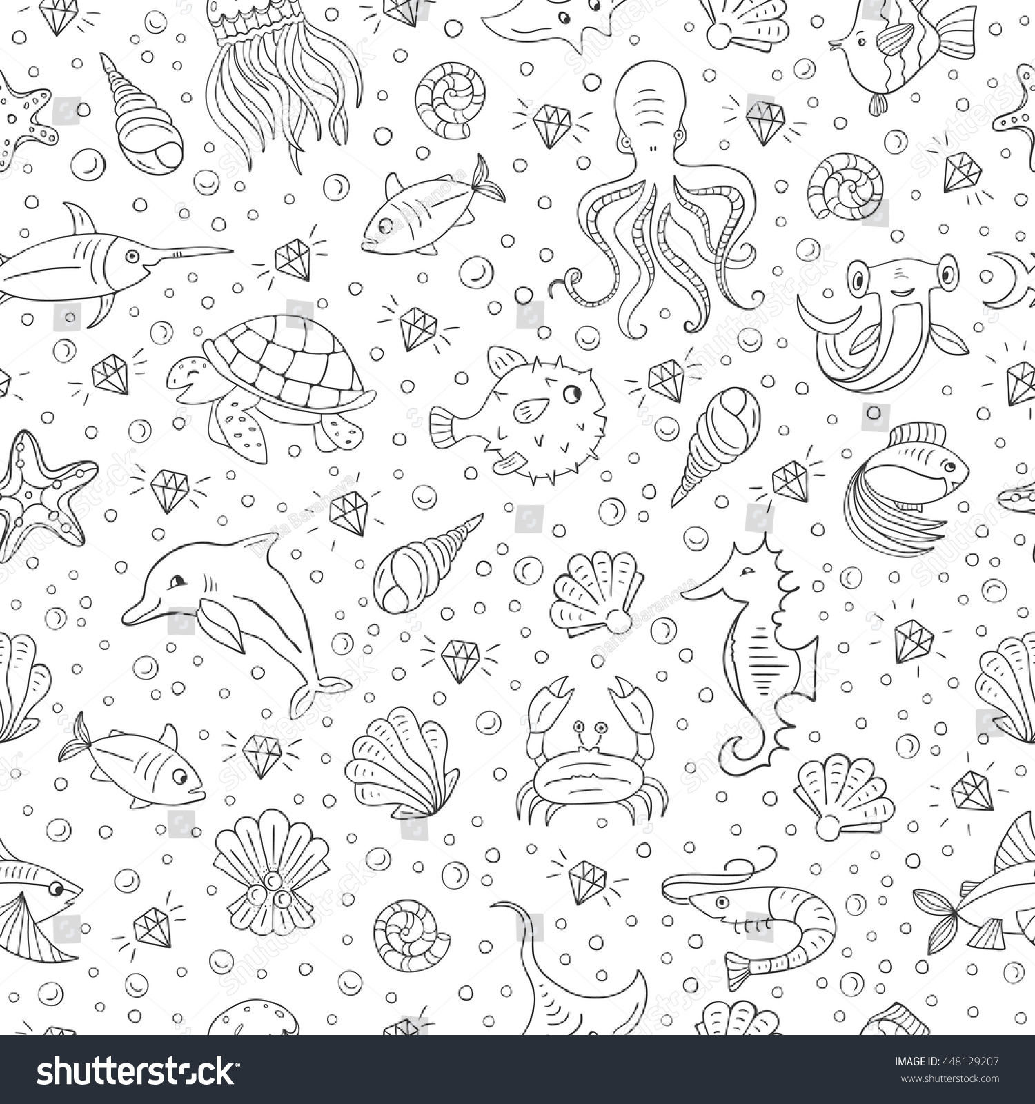 Vector Seamless Pattern Sea Animals Octopus Stock Vector (Royalty Free ...