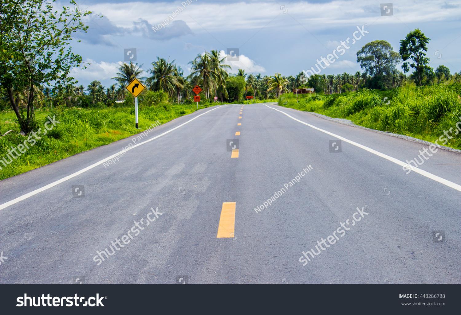 Turn Right Ahead Traffic Signs Background Stock Photo 448286788