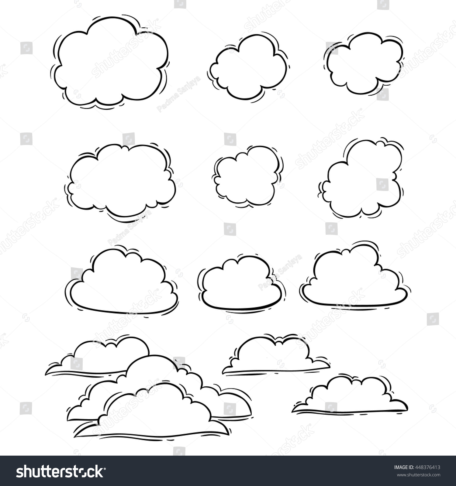 Unique Clouds Collection Using Doodle Art Stock Vector (Royalty Free ...