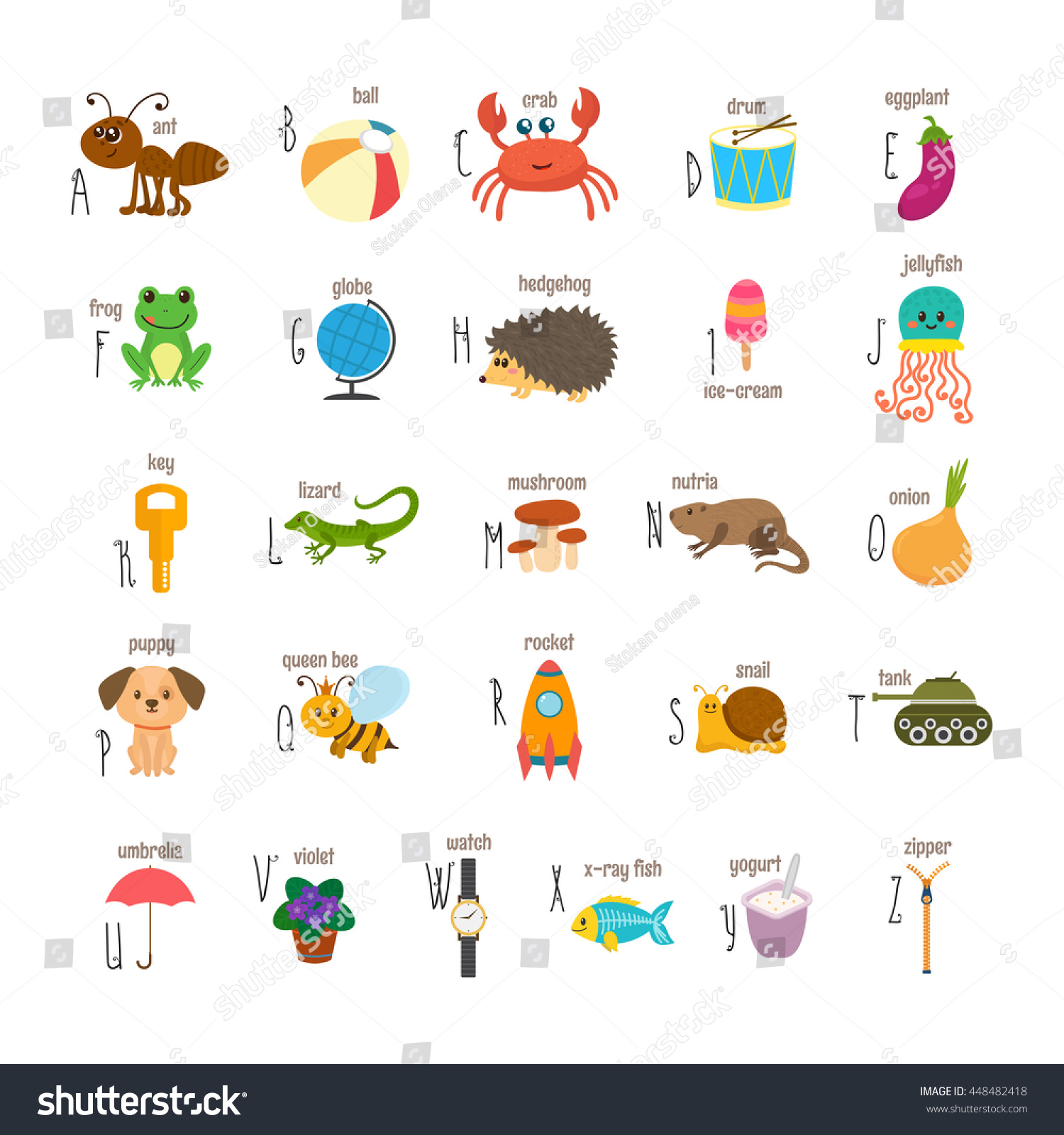 Children Alphabet Cute Cartoon Animals Other Stock Vector (Royalty Free ...