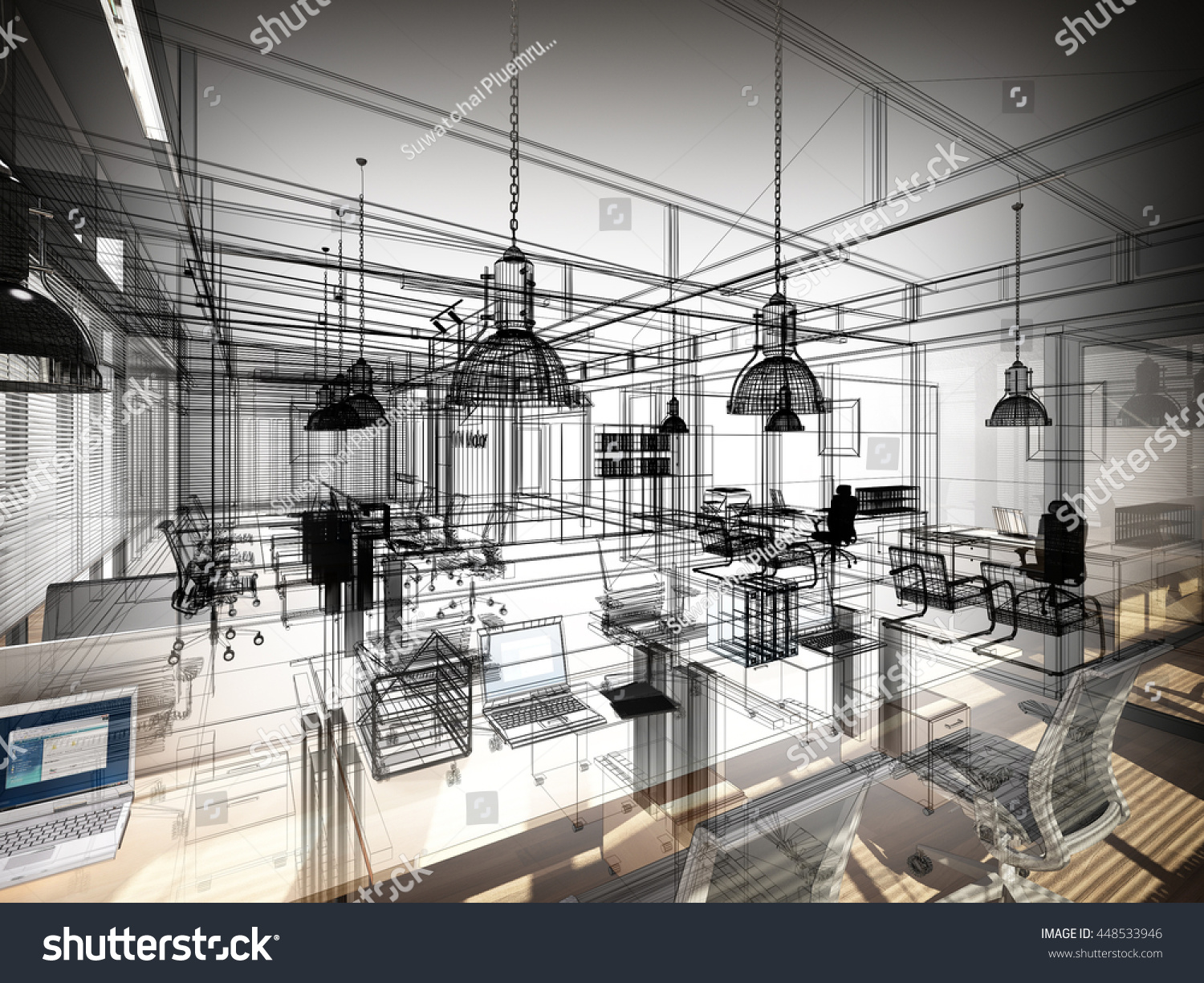 Sketch Design Interior Office 3d Interior Stock Illustration 448533946