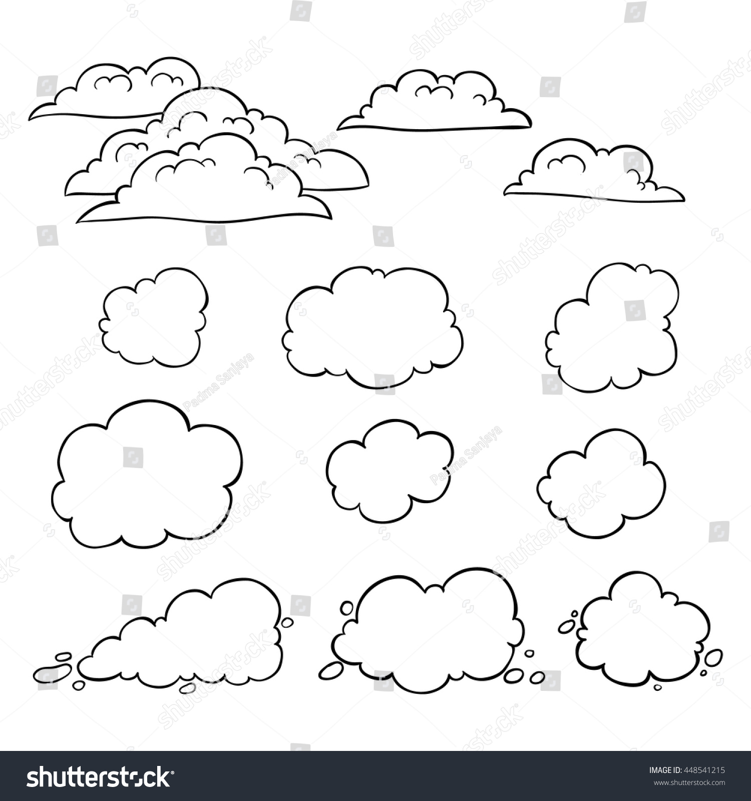 Black White Cute Clouds Using Doodle Stock Vector (Royalty Free ...