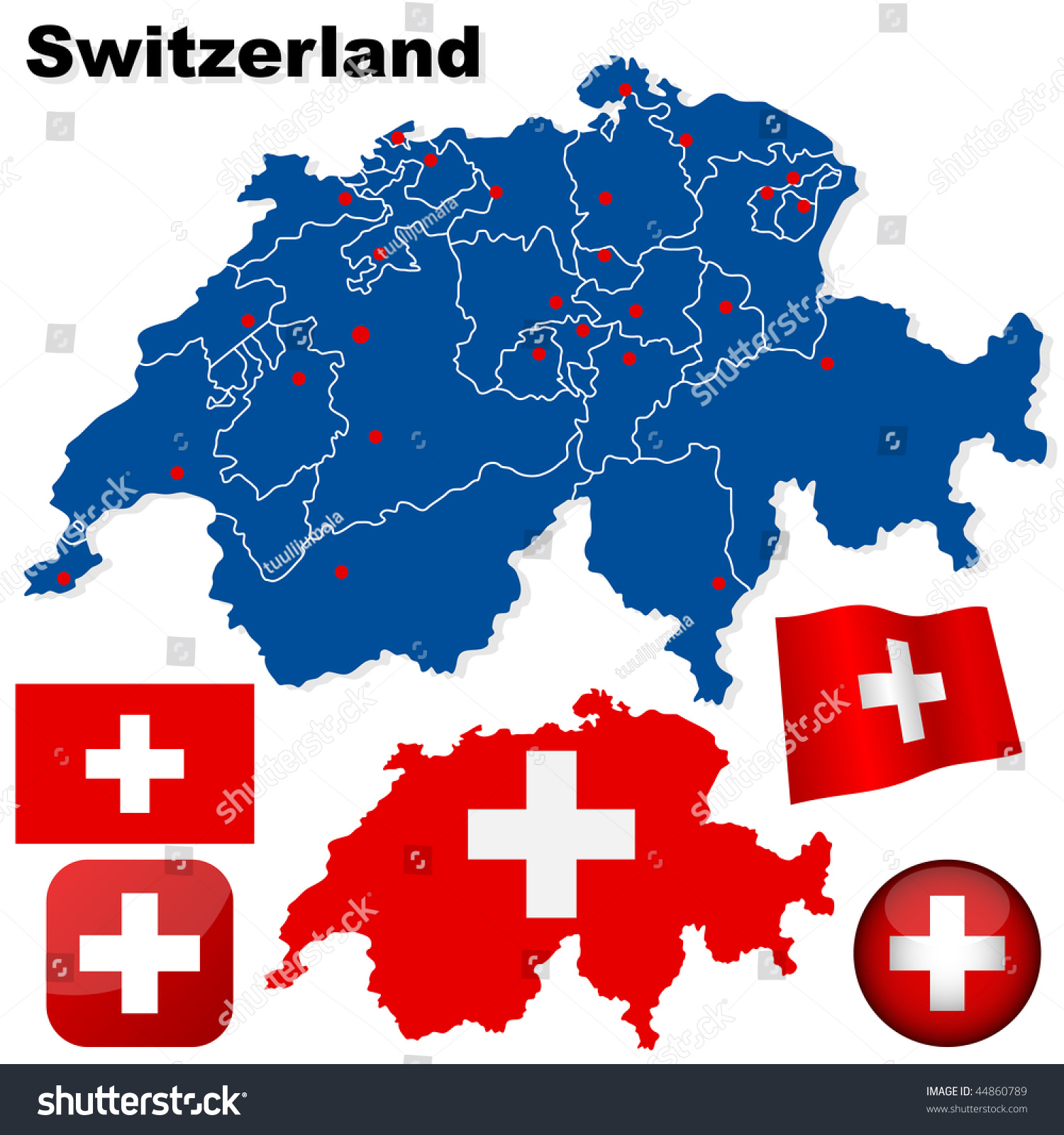 Switzerland Vector Set Detailed Country Shape Stock Vector (Royalty ...