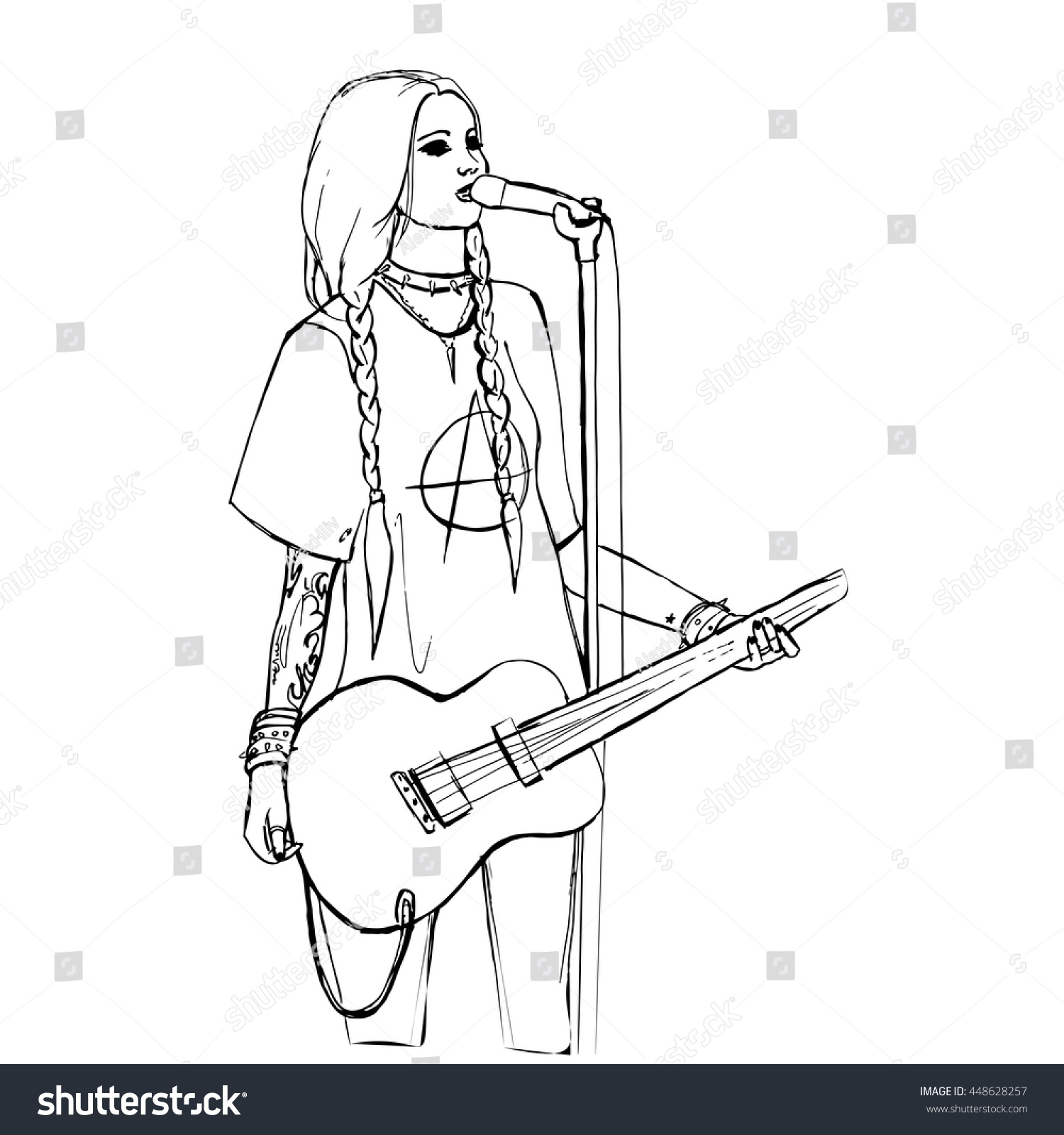 Девушка с гитарой для срисовки