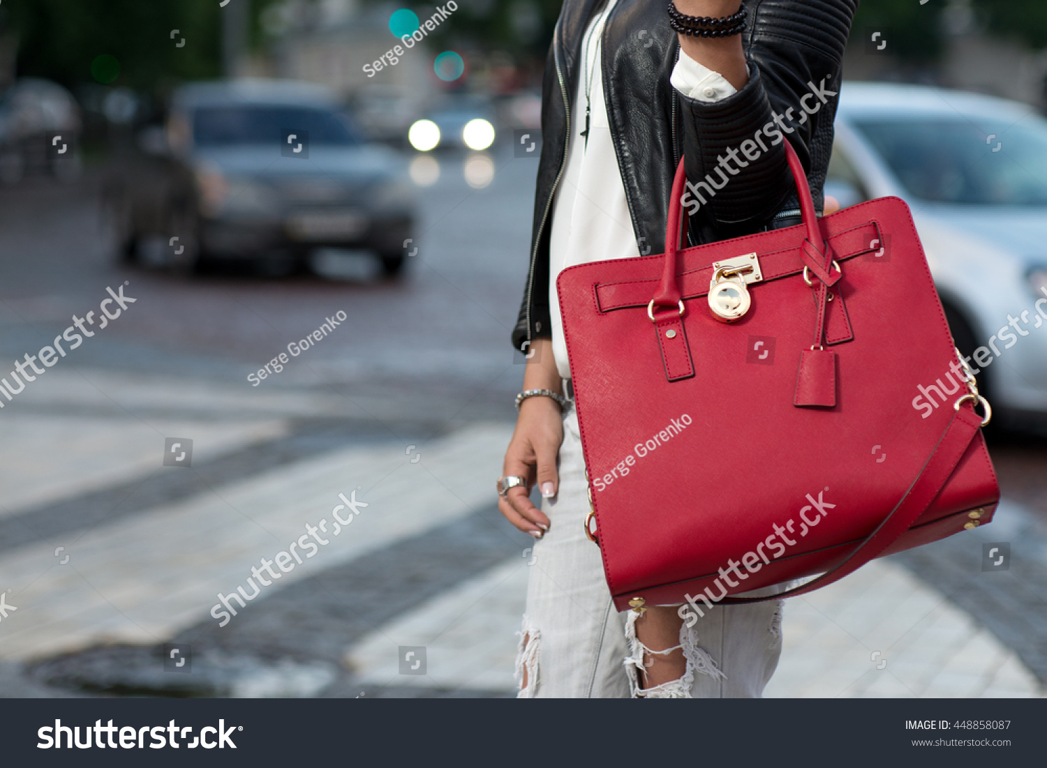 Close Stylish Female Leather Bag Outdoors Stock Photo 448858087 ...