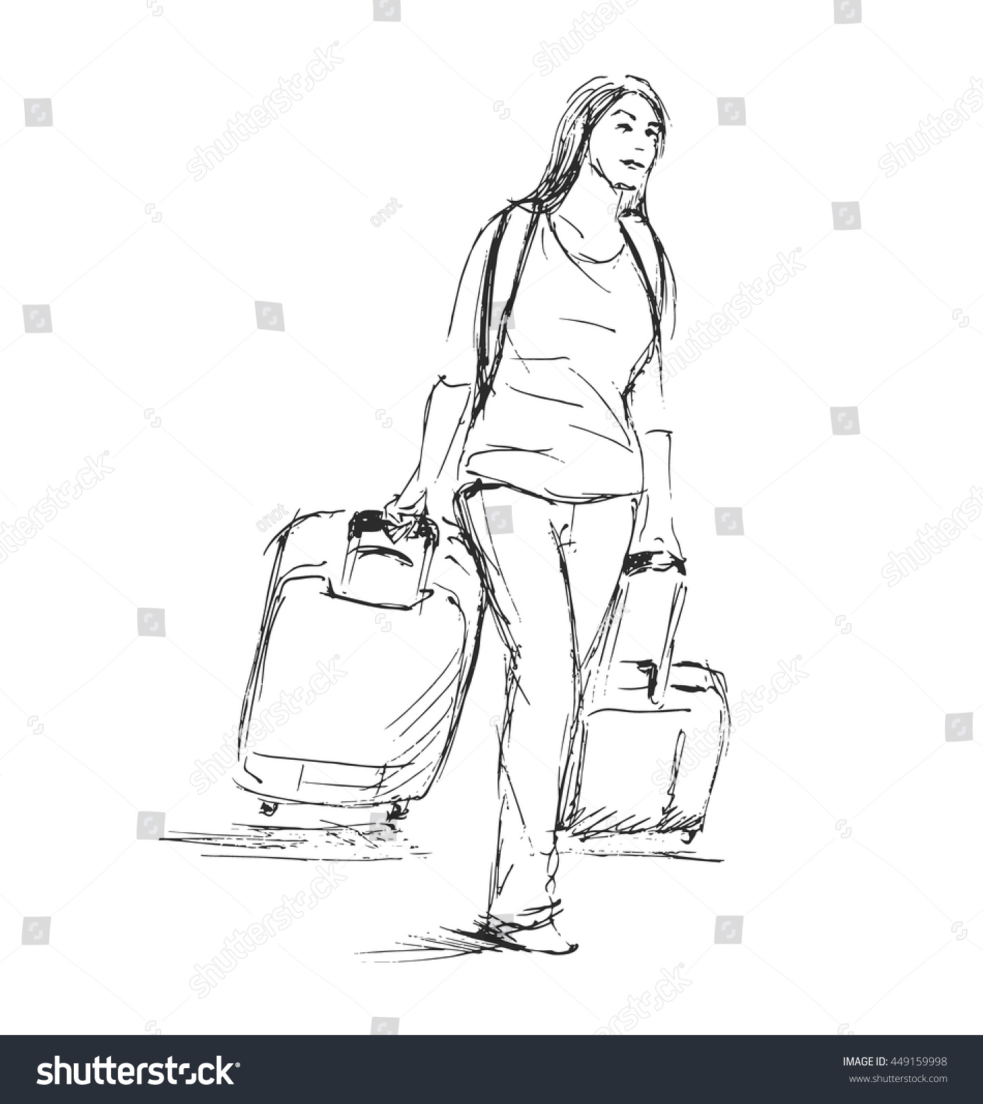 Hand Sketch Woman Suitcase Vector Illustration Stock Vector Royalty Free 449159998 Shutterstock 