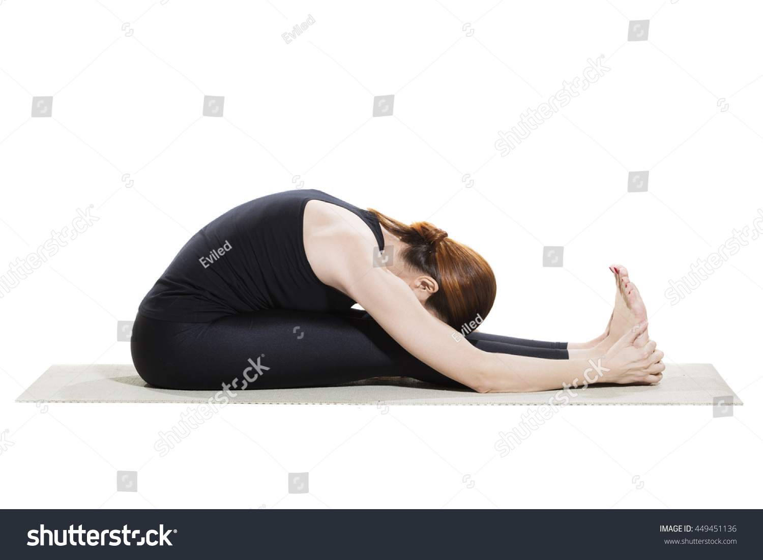 Yoga Seated Forward Bend Paschimottanasana Stock Photo 449451136 ...