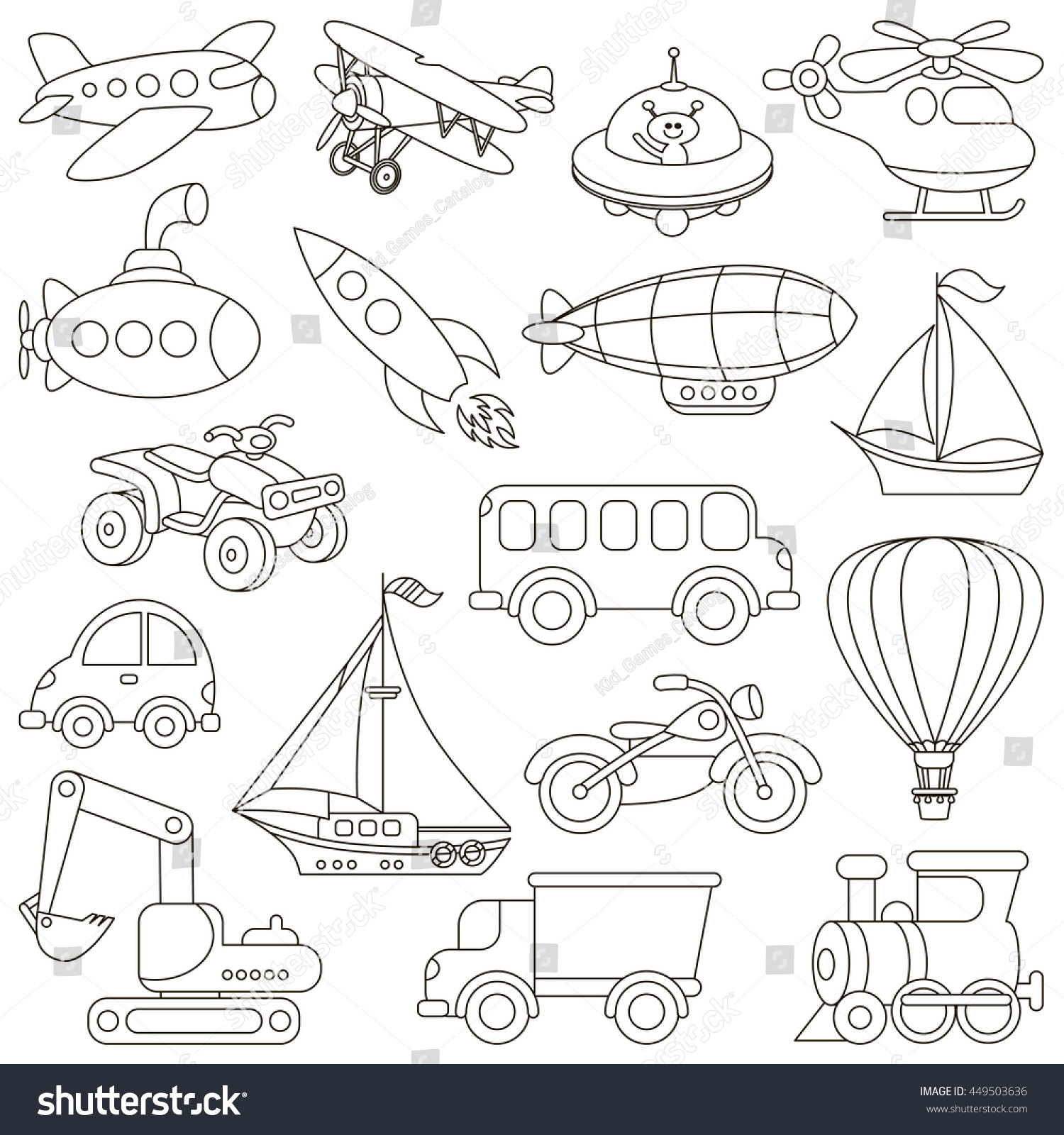 Toy Transport Set Be Colored Coloring Stock Vector Royalty Free ...