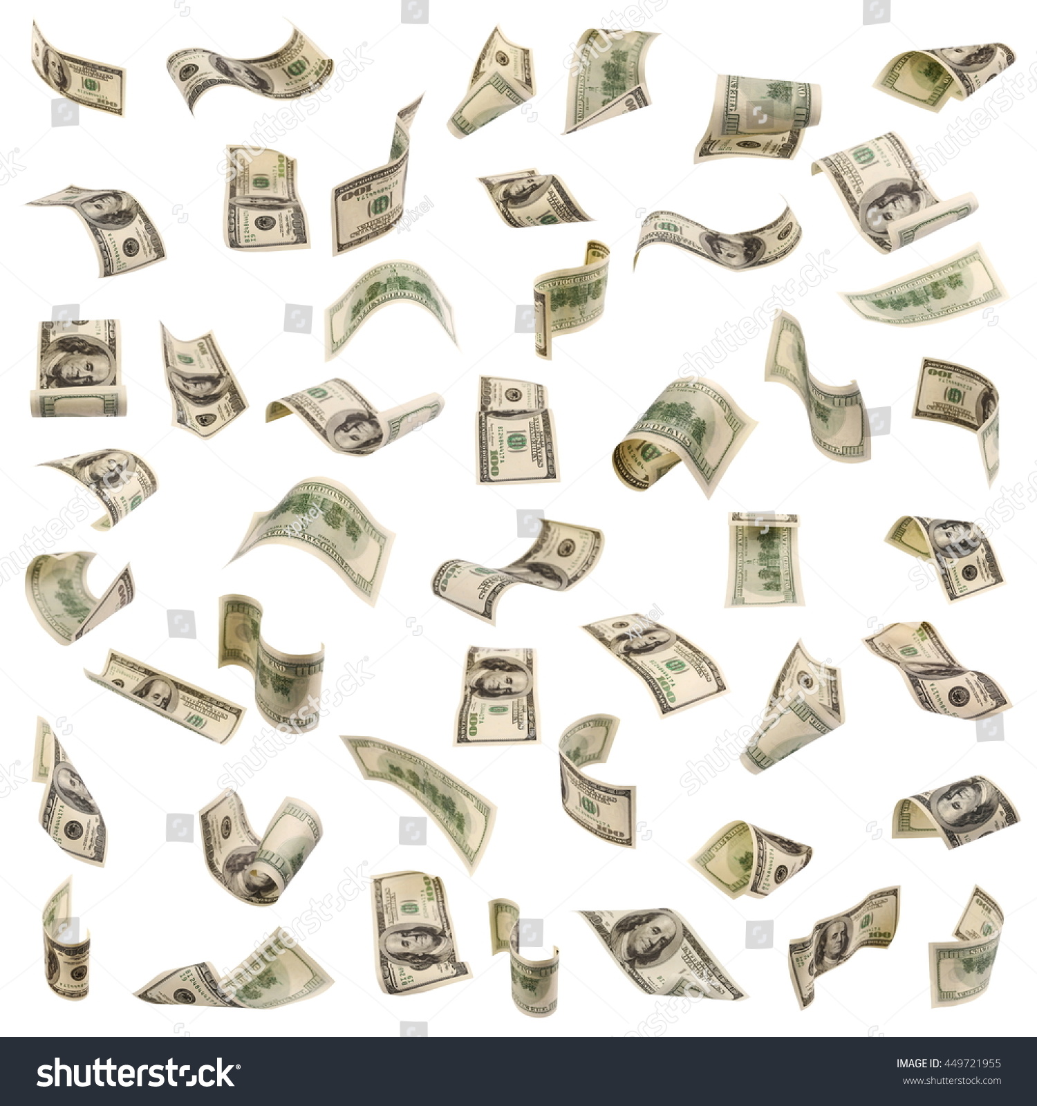 Hundred Dollar Bills Falling Isolated On Stock Photo 449721955 ...