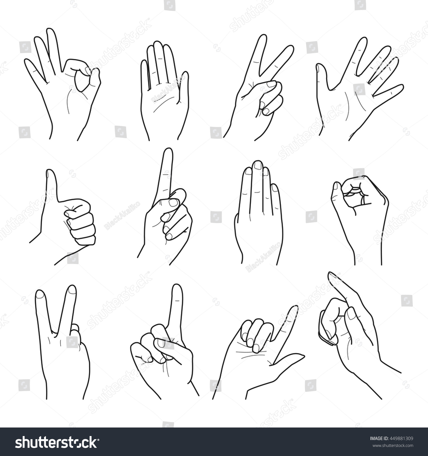 Hand Collection Vector Line Illustration Stock Vector (Royalty Free ...