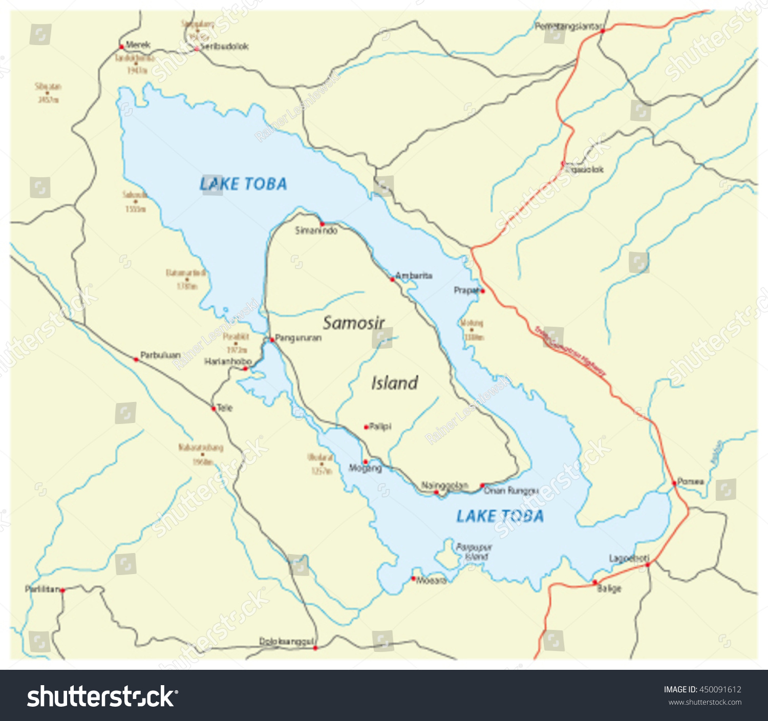 Vector Road Map Indonesian Volcano Lake Stock Vector (Royalty Free ...