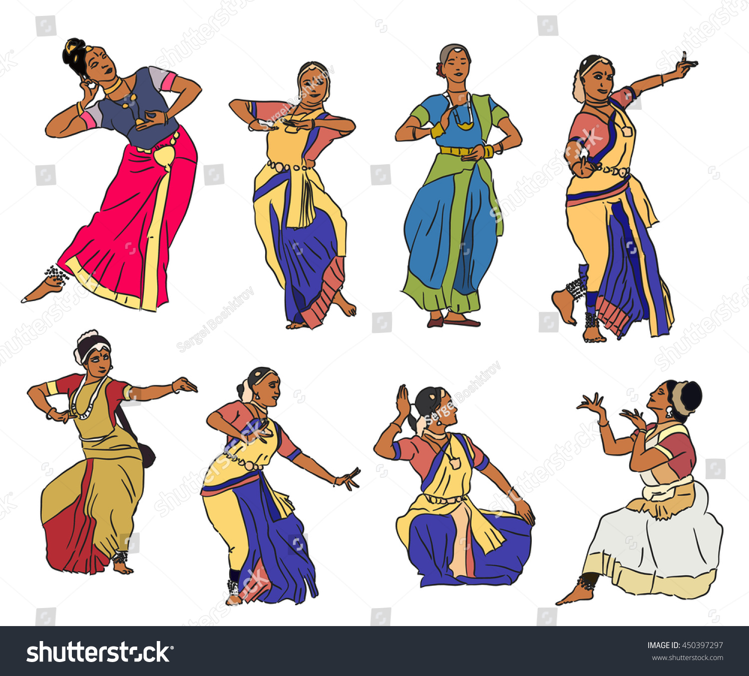 Isolated Indian Kuchipudi Kathak Dancers Vector Stock Vector (Royalty ...