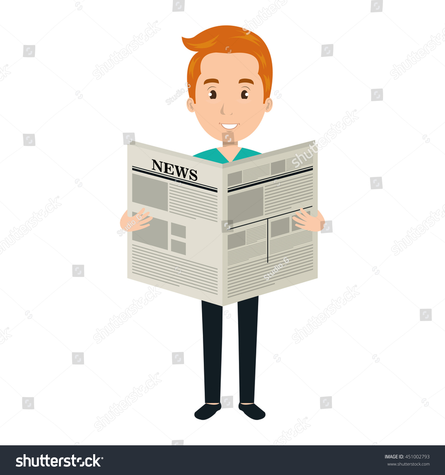 Man Reading Newspaper Cartoon Design Vector Stock Vector (Royalty Free ...