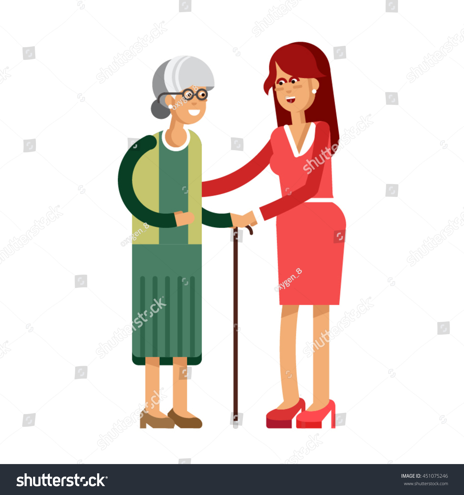 Vector Illustration Adult Daughter Elderly Mother Stock Vector Royalty Free 451075246