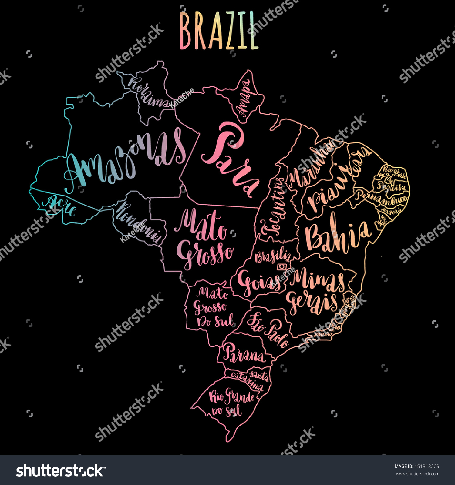 Brazil Map States Vector Illustration Hand Stock Vector Royalty Free 451313209 Shutterstock 0793