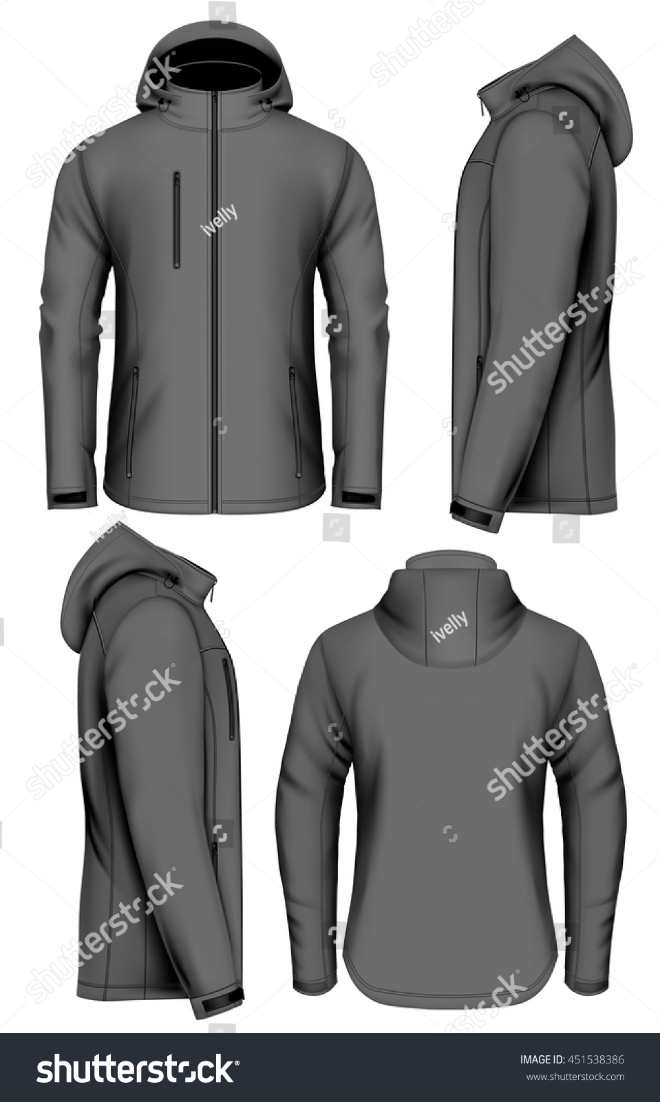 Men Softshell Jacket Hood Design Template Stock Vector (Royalty Free ...