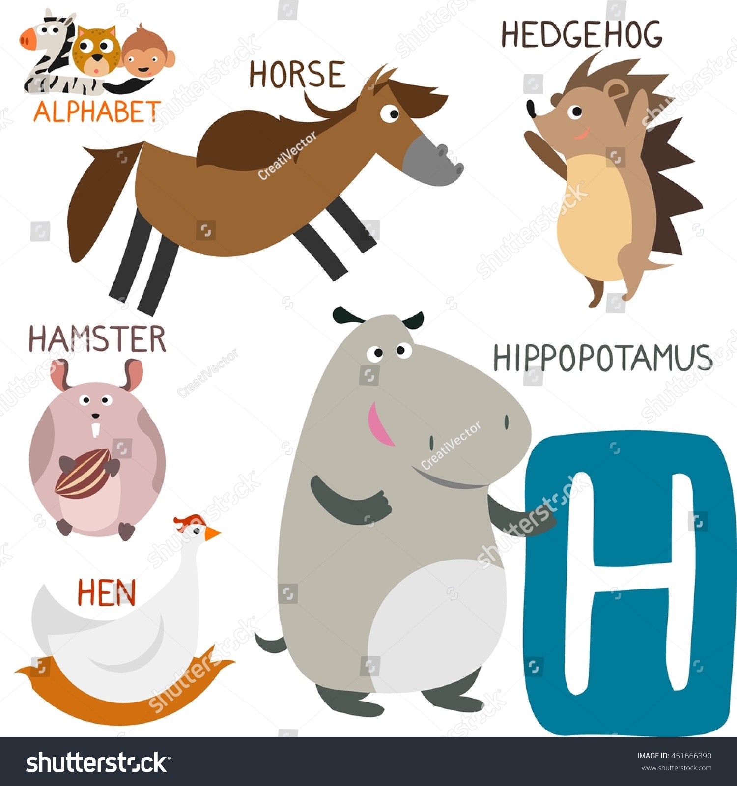 Cute Animal Zoo Alphabet Letter H: vector de stock (libre de regalías ...