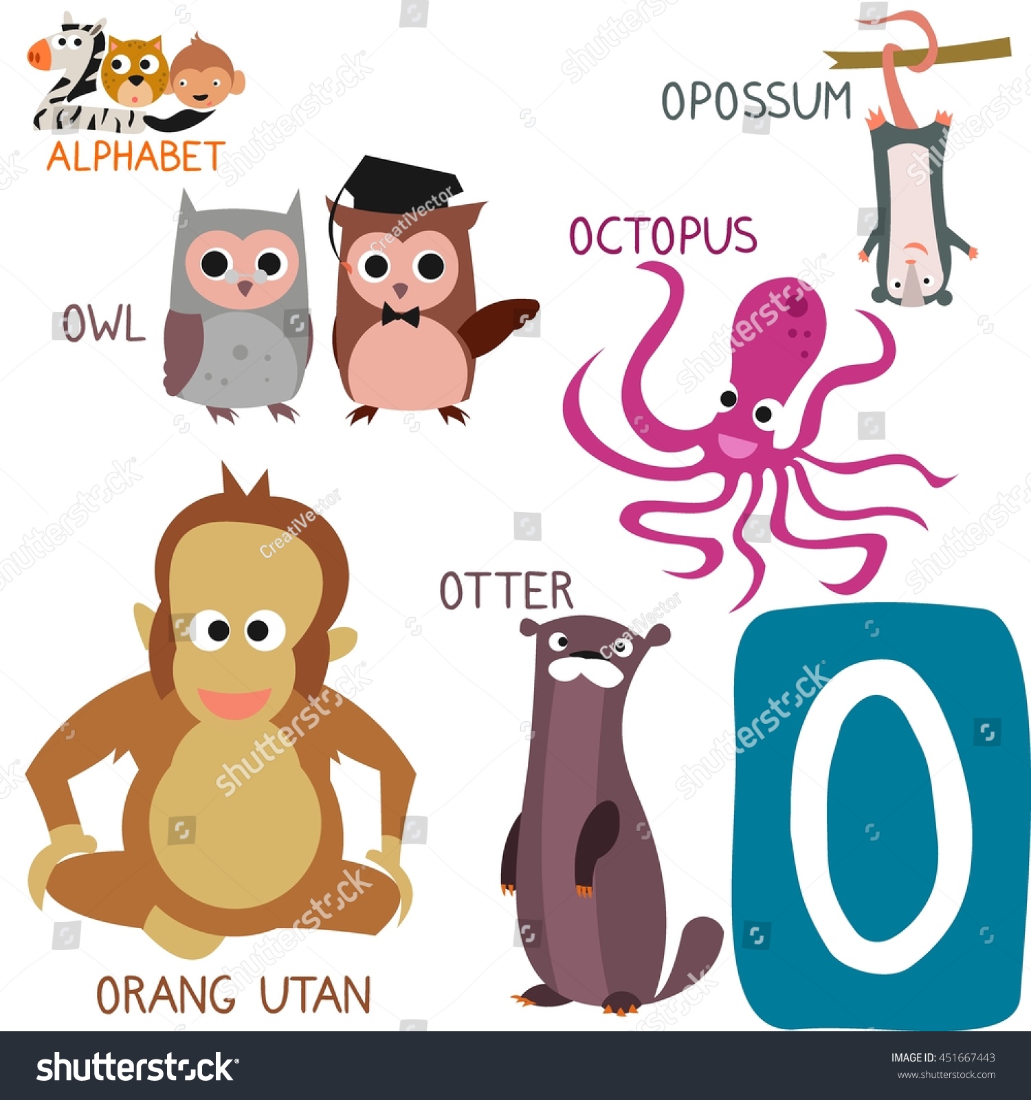 Cute Animal Zoo Alphabet Letter O Stock Vector Royalty Free 451667443 Shutterstock