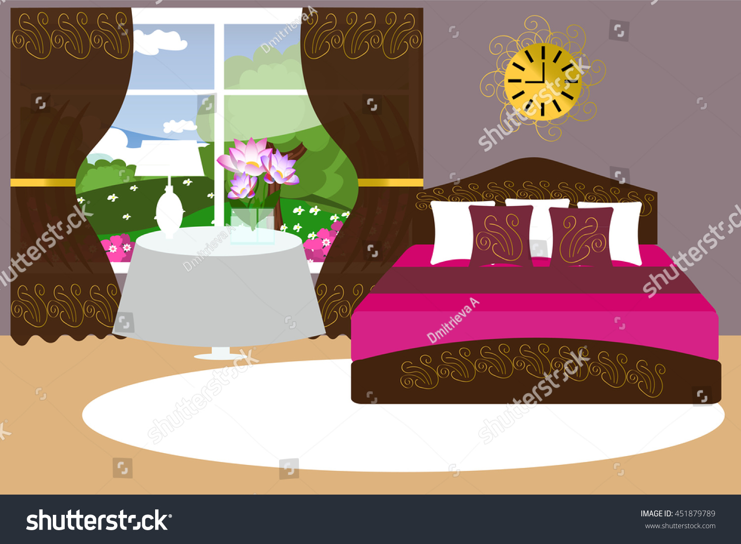 Bedroom Interior Vector Illustration Cozy Bedroom Stock Vector (Royalty ...