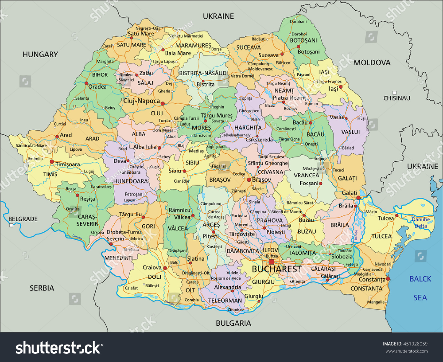 Romania Highly Detailed Editable Political Map Stock Vector (Royalty Free) 451928059 | Shutterstock